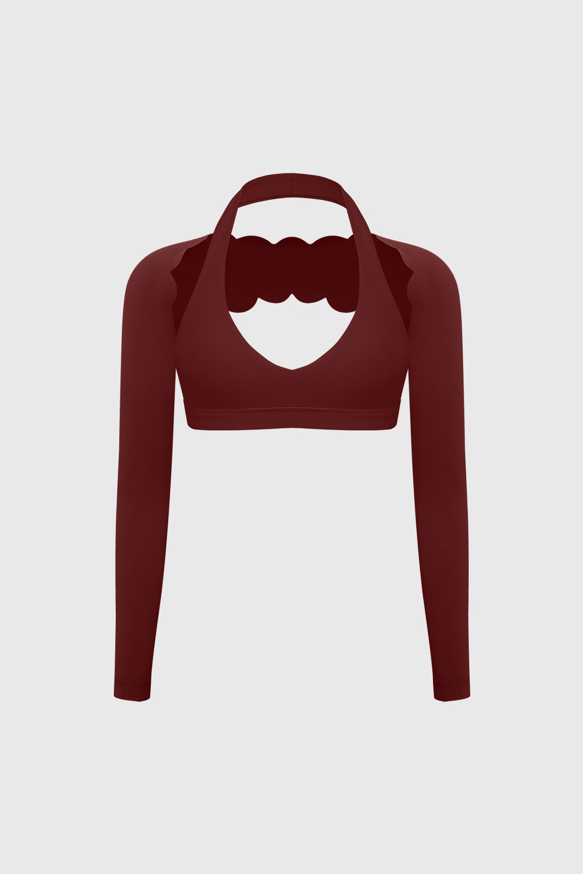 V-Cut Halter Bra & Scalloped Long Sleeve Sports Shrug