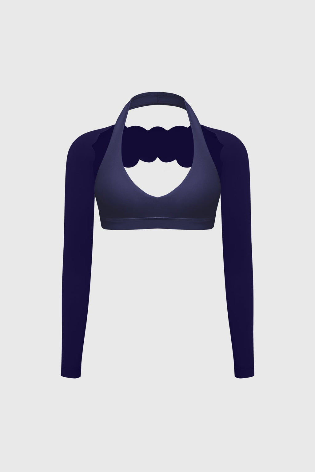 V-Cut Halter Bra & Scalloped Long Sleeve Sports Shrug