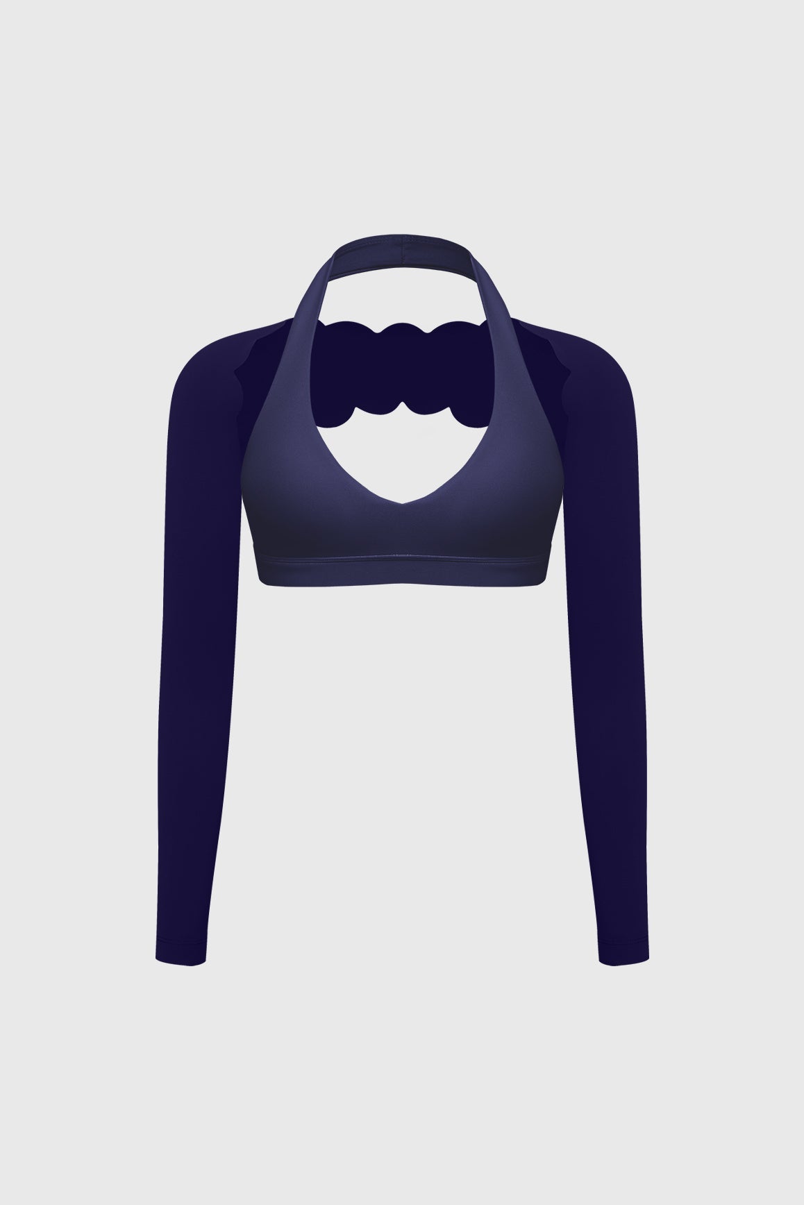 V-Cut Halter Bra & Scalloped Long Sleeve Sports Shrug