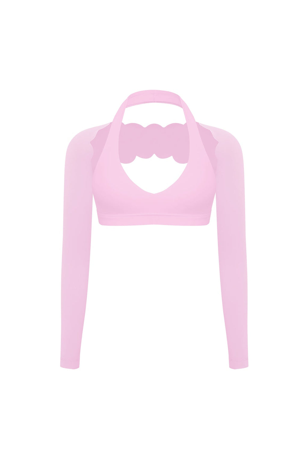 V-Cut Halter Bra & Scalloped Long Sleeve Sports Shrug