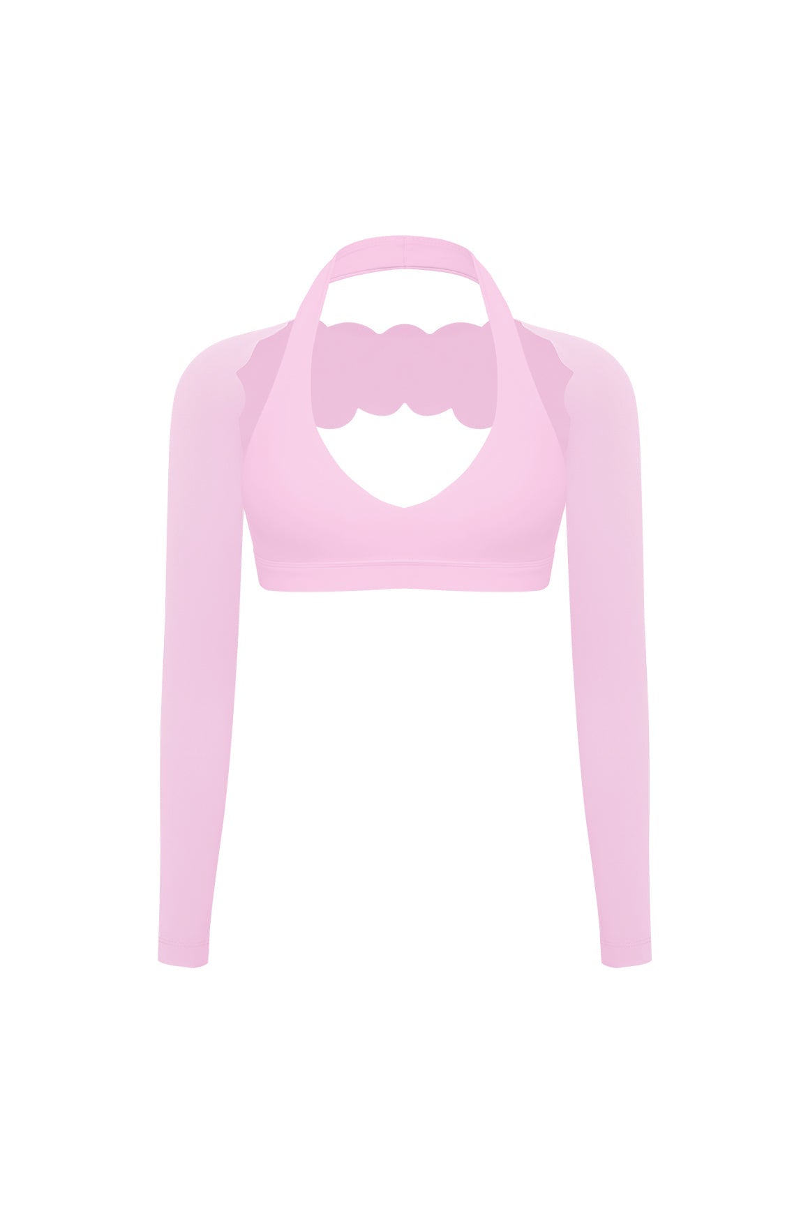V-Cut Halter Bra & Scalloped Long Sleeve Sports Shrug