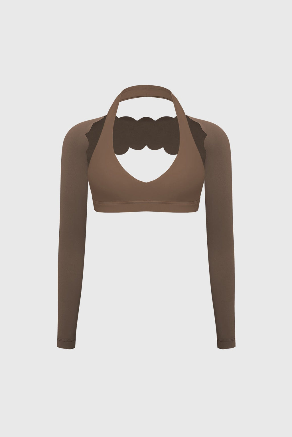 V-Cut Halter Bra & Scalloped Long Sleeve Sports Shrug
