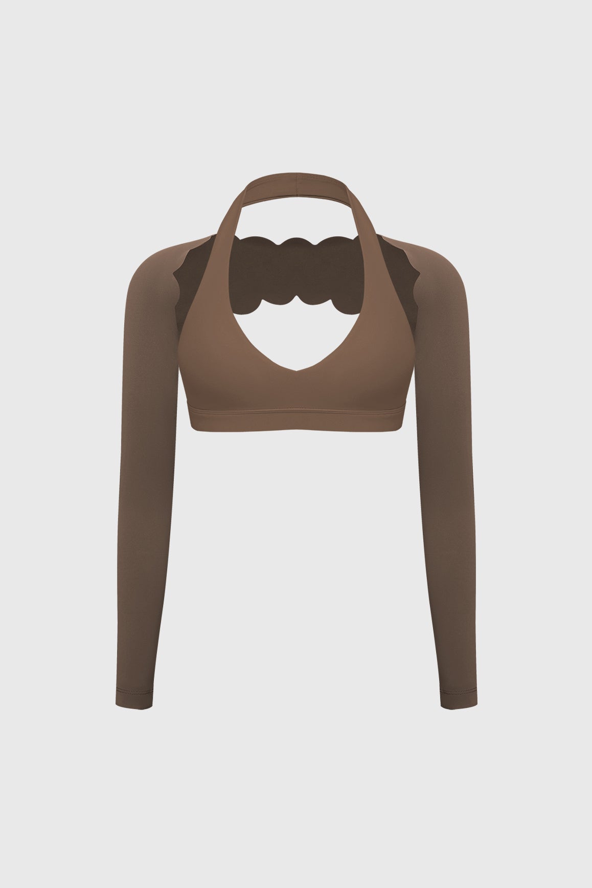 V-Cut Halter Bra & Scalloped Long Sleeve Sports Shrug