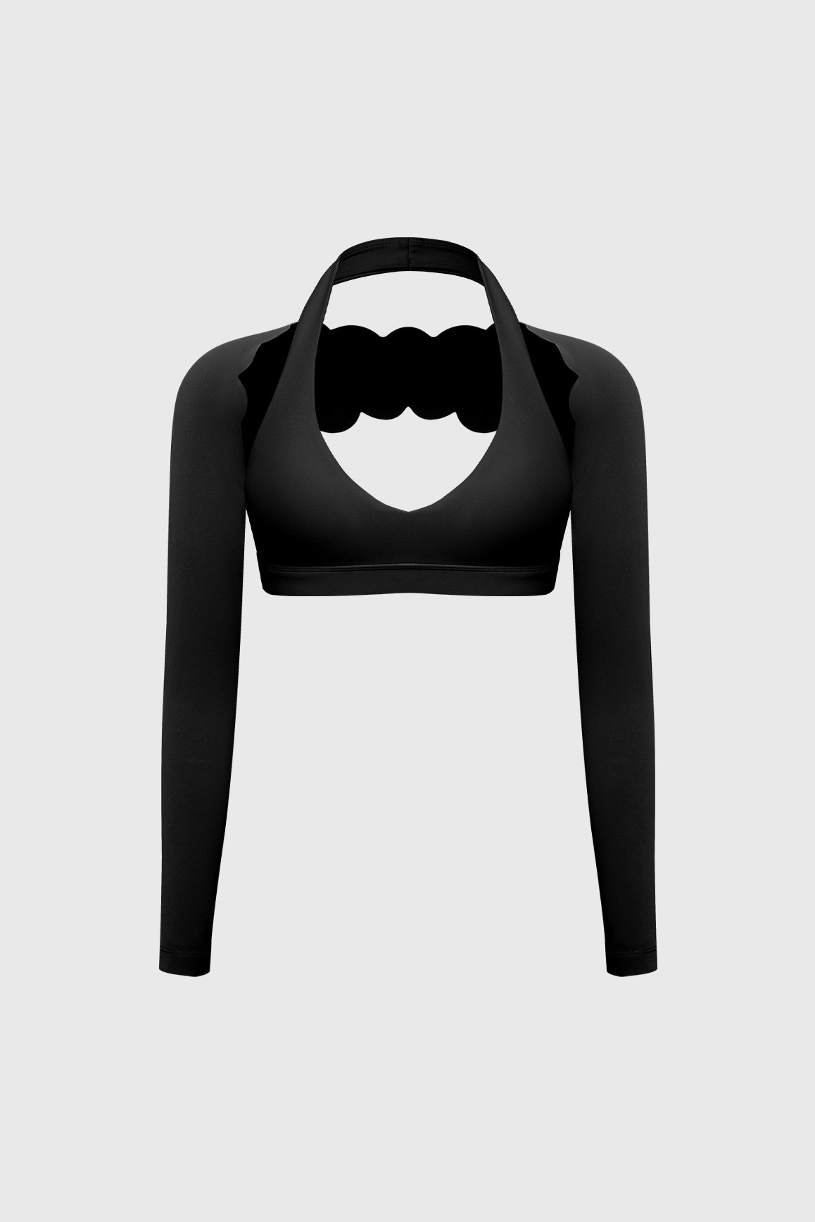 V-Cut Halter Bra & Scalloped Long Sleeve Sports Shrug