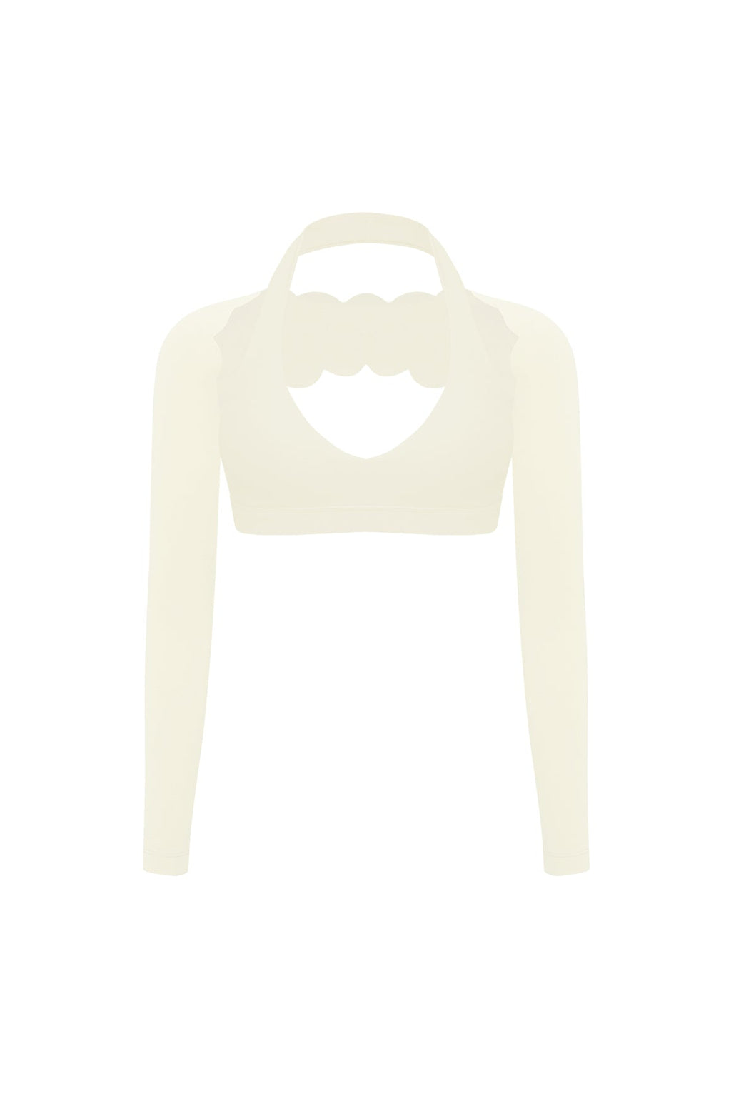 V-Cut Halter Bra & Scalloped Long Sleeve Sports Shrug