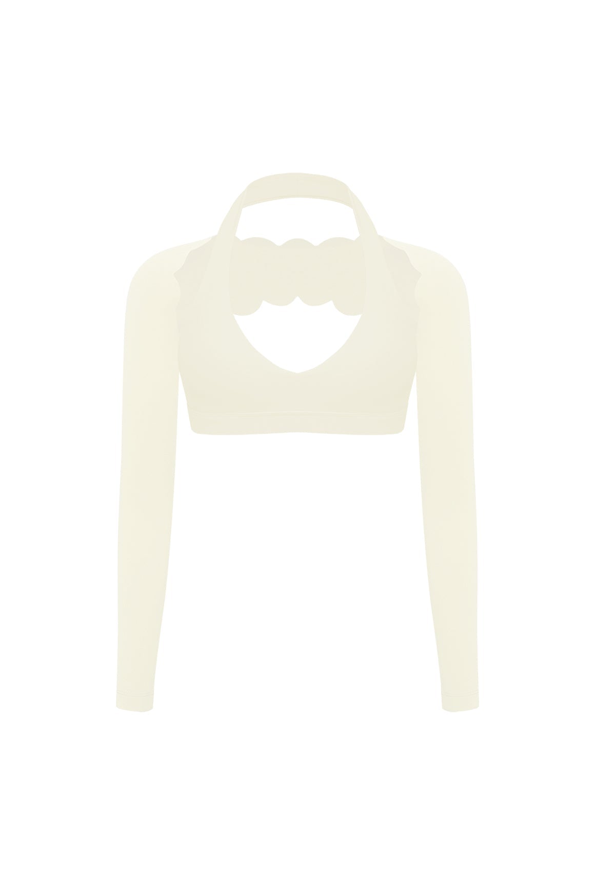 V-Cut Halter Bra & Scalloped Long Sleeve Sports Shrug
