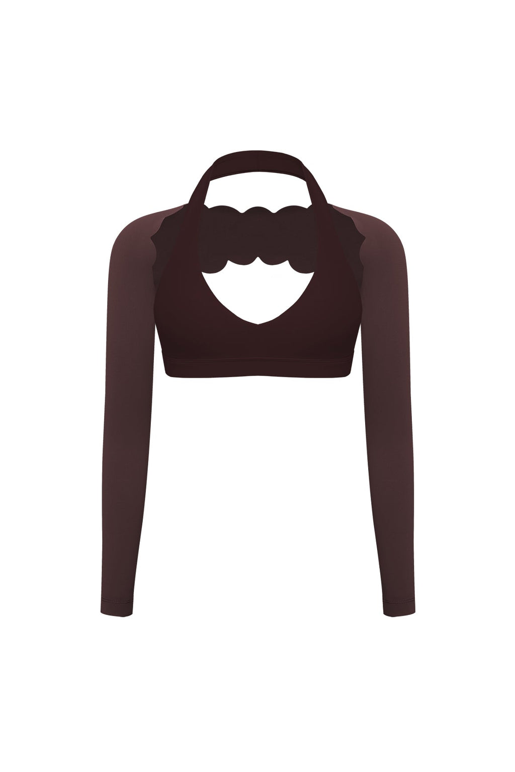 V-Cut Halter Bra & Scalloped Long Sleeve Sports Shrug