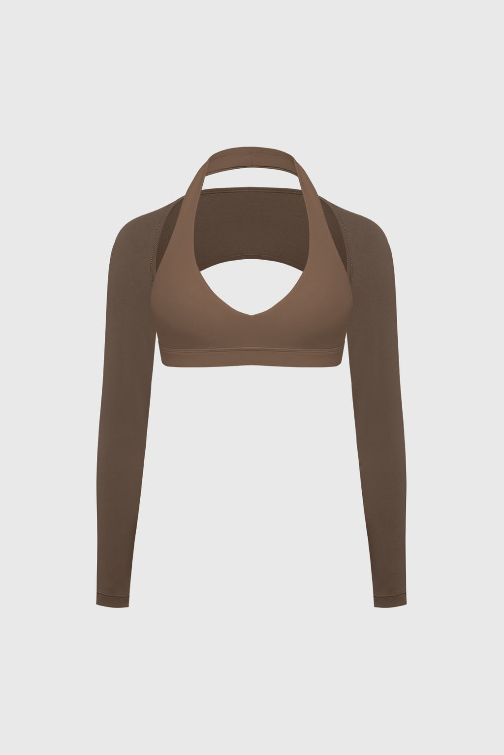 V-Cut Halter Bra & Minimal Long Sleeve Sports Shrug