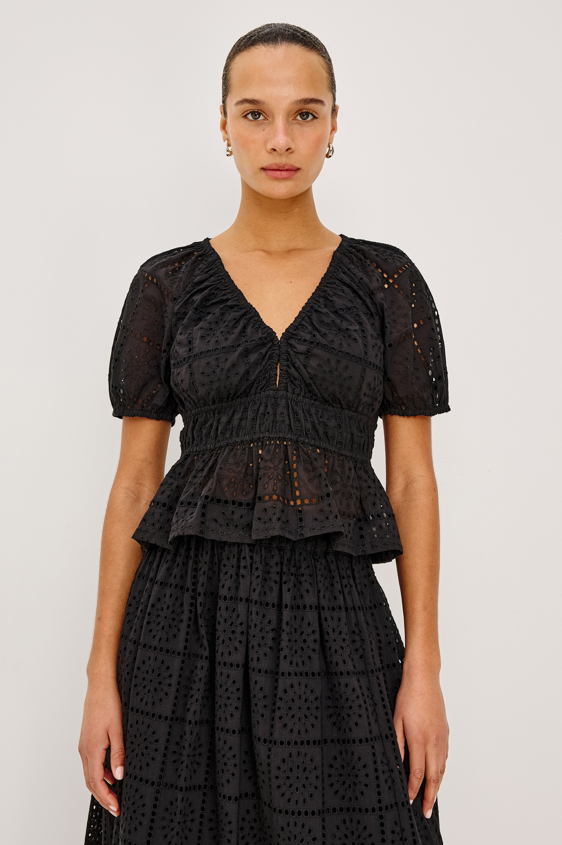Argenta Top - Black Grid Embroidery