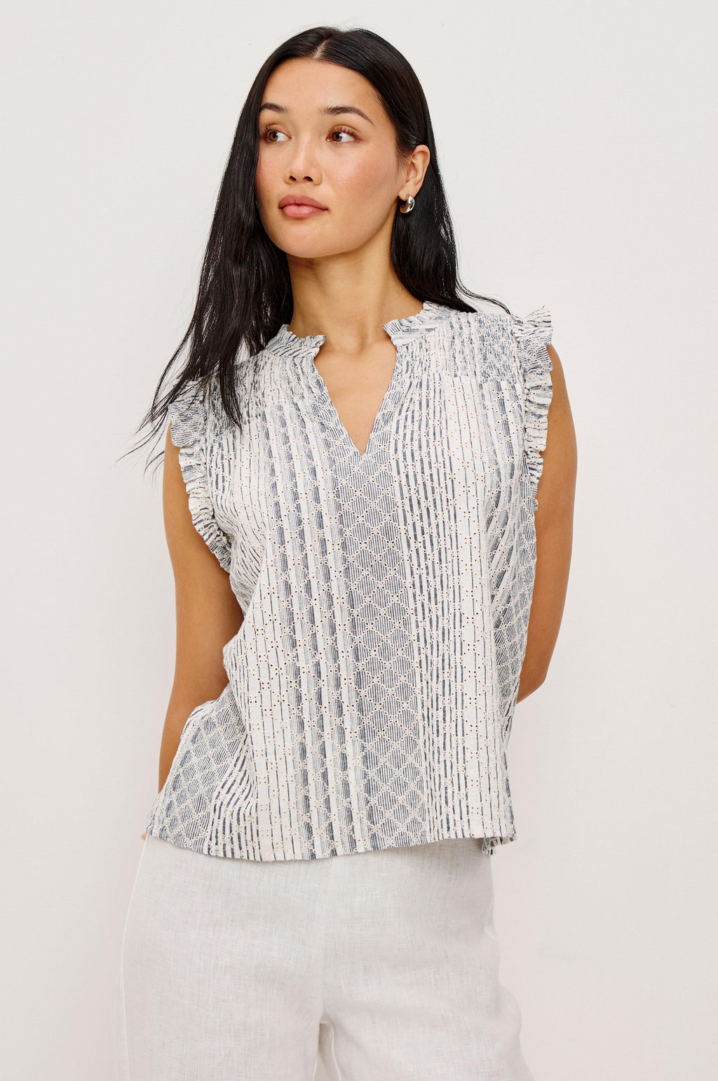 Arlene Top - Striped Eyelet
