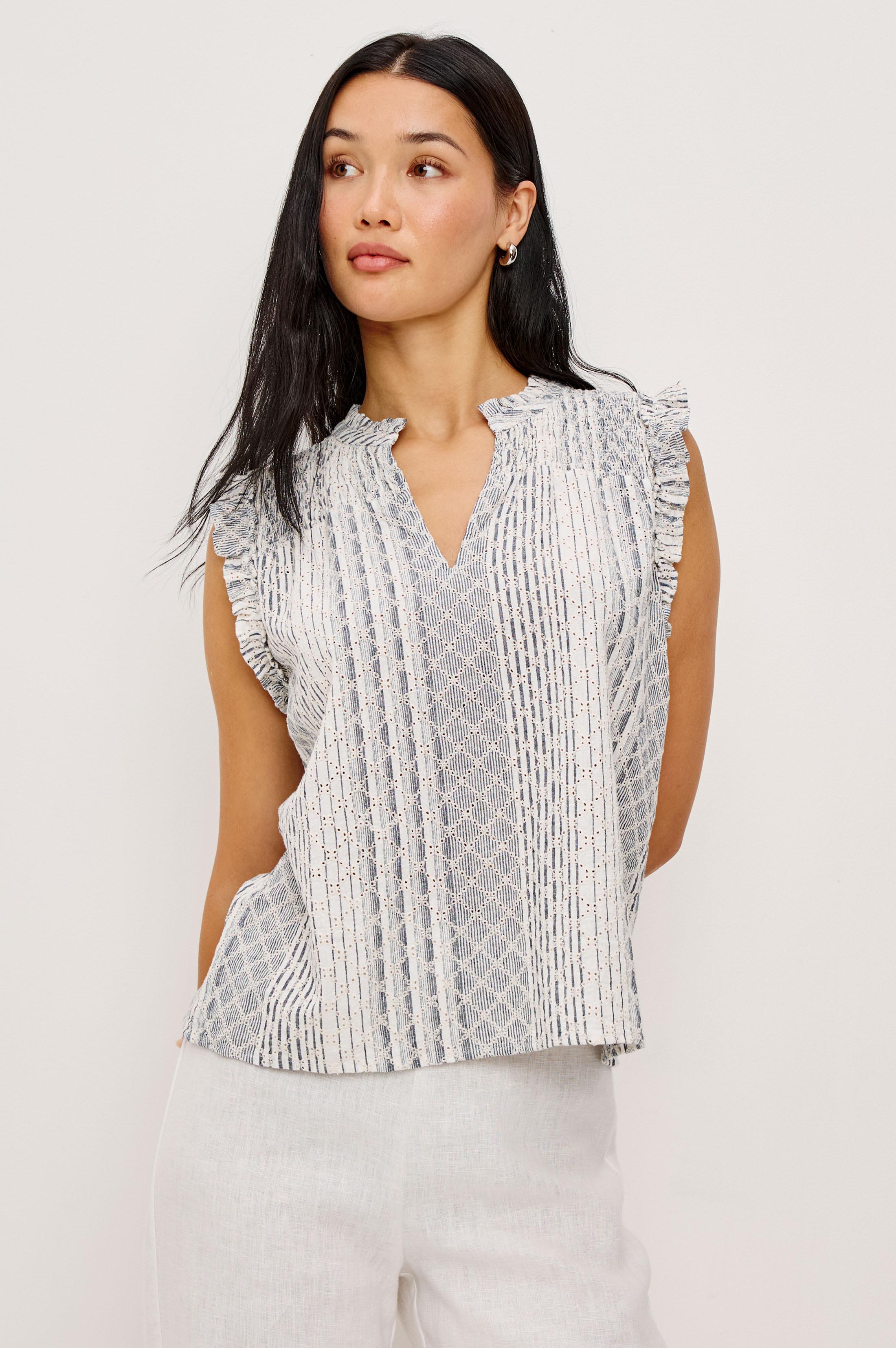 Arlene Top - Striped Eyelet