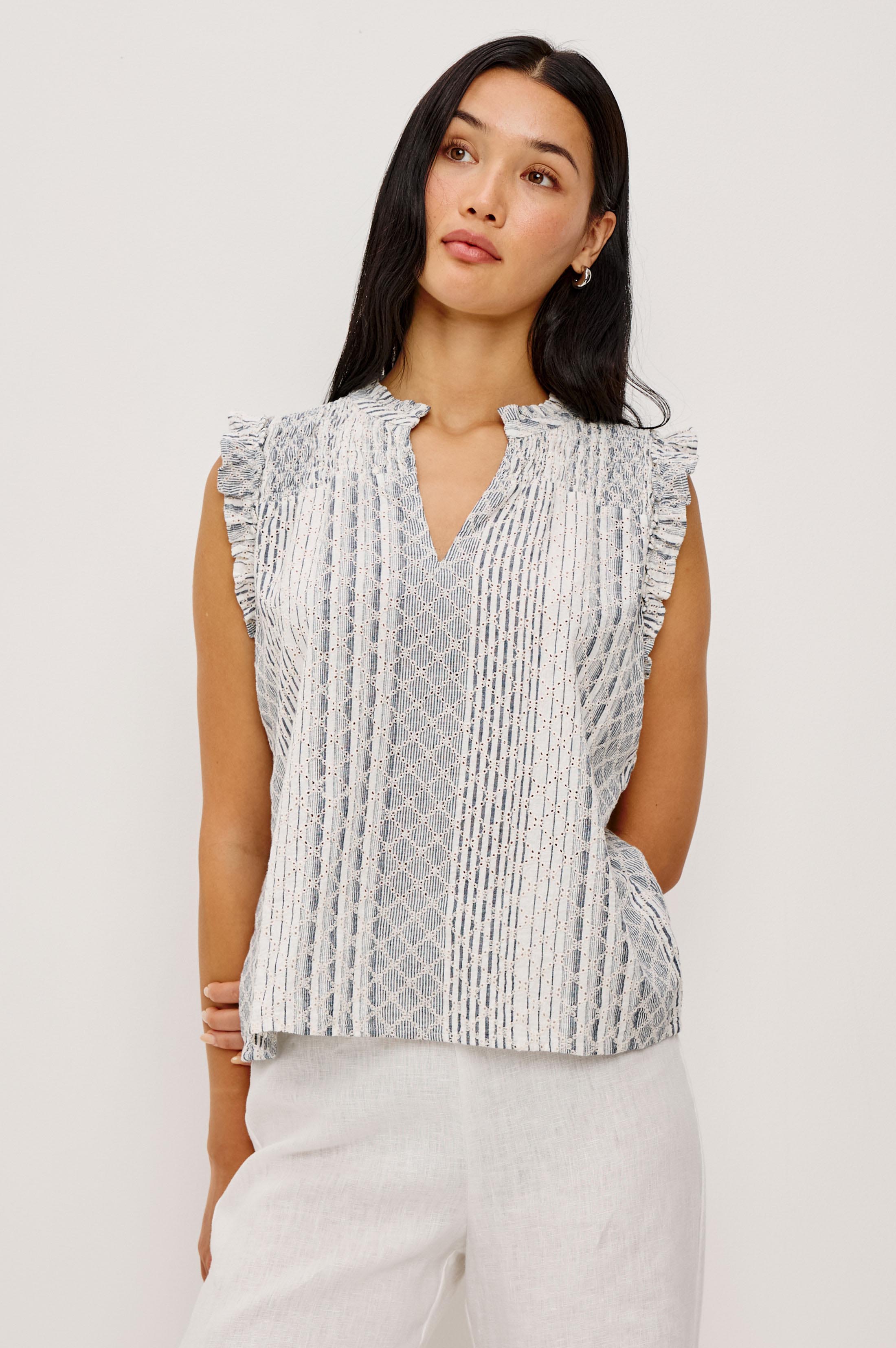 Arlene Top - Striped Eyelet