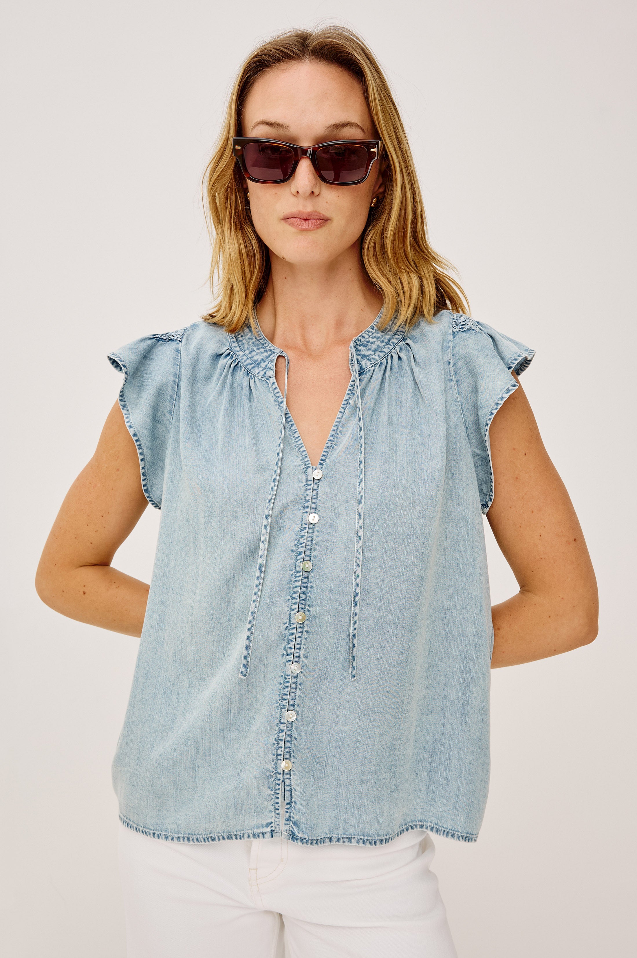 Aviva Top - Bleached Indigo