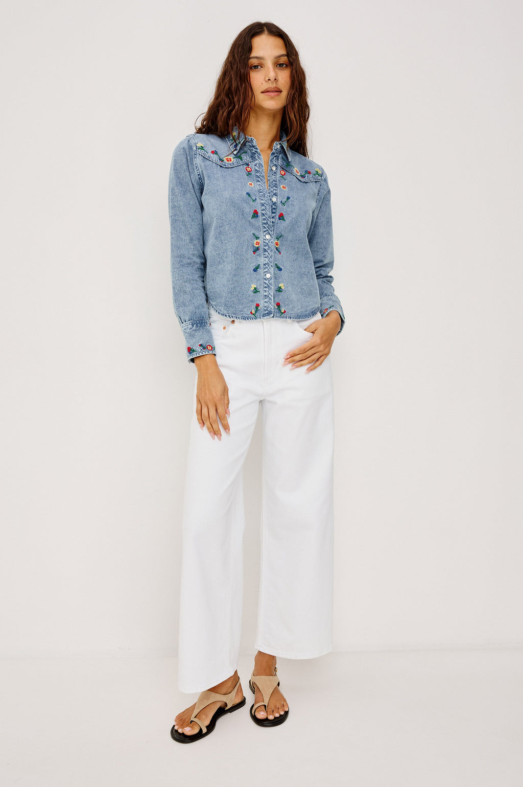 Bari Shirt - Faded Indigo Floral Embroidery
