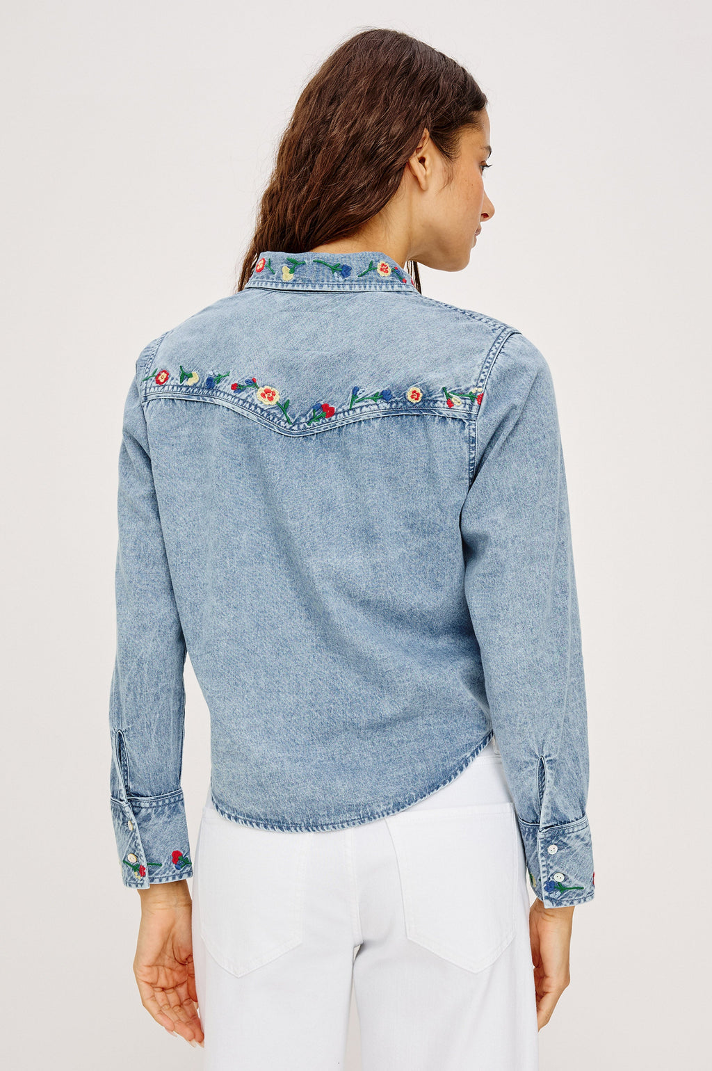Bari Shirt - Faded Indigo Floral Embroidery