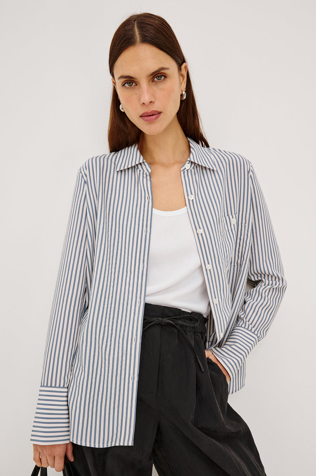 Beck Shirt - Ivory Steel Blue Stripe