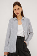 Beck Shirt - Ivory Steel Blue Stripe