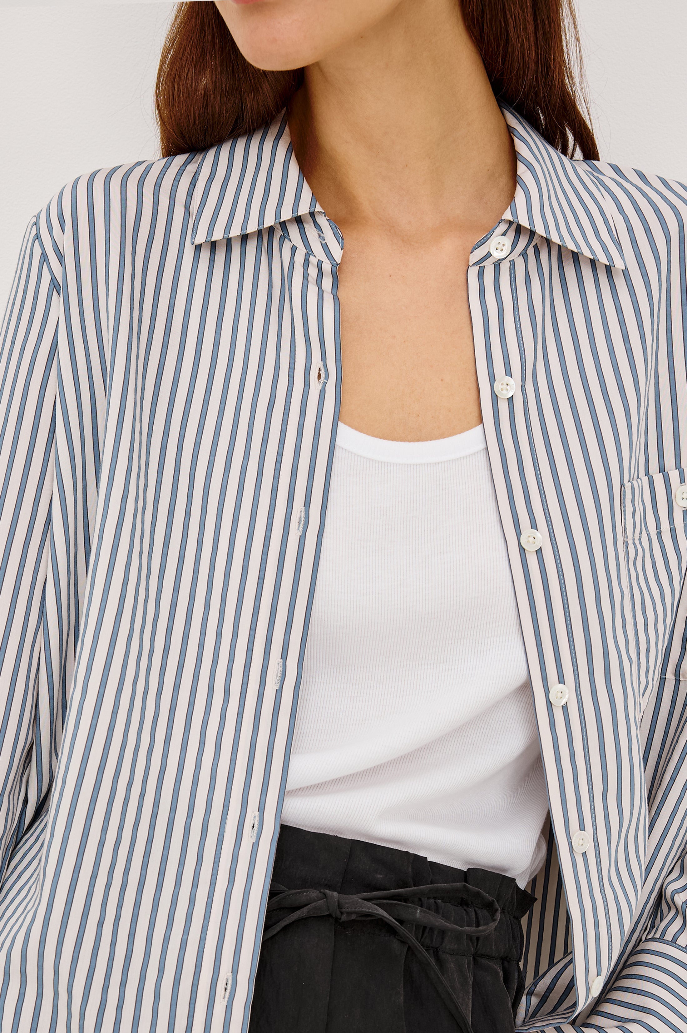 Beck Shirt - Ivory Steel Blue Stripe