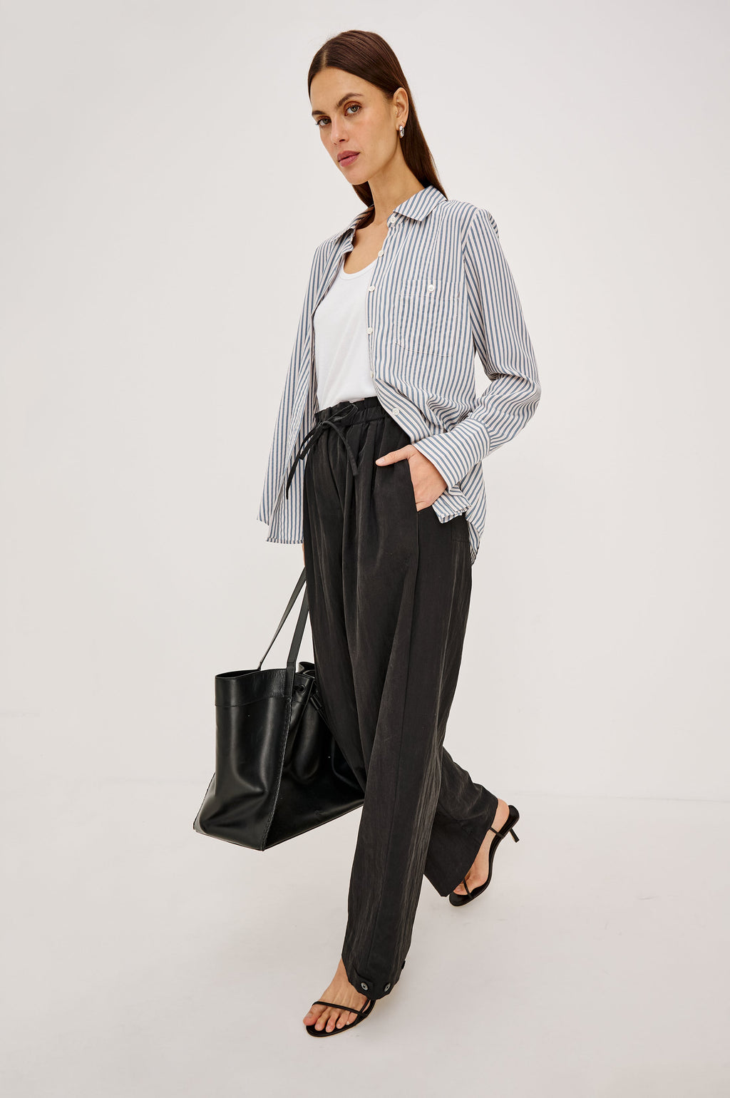 Beck Shirt - Ivory Steel Blue Stripe