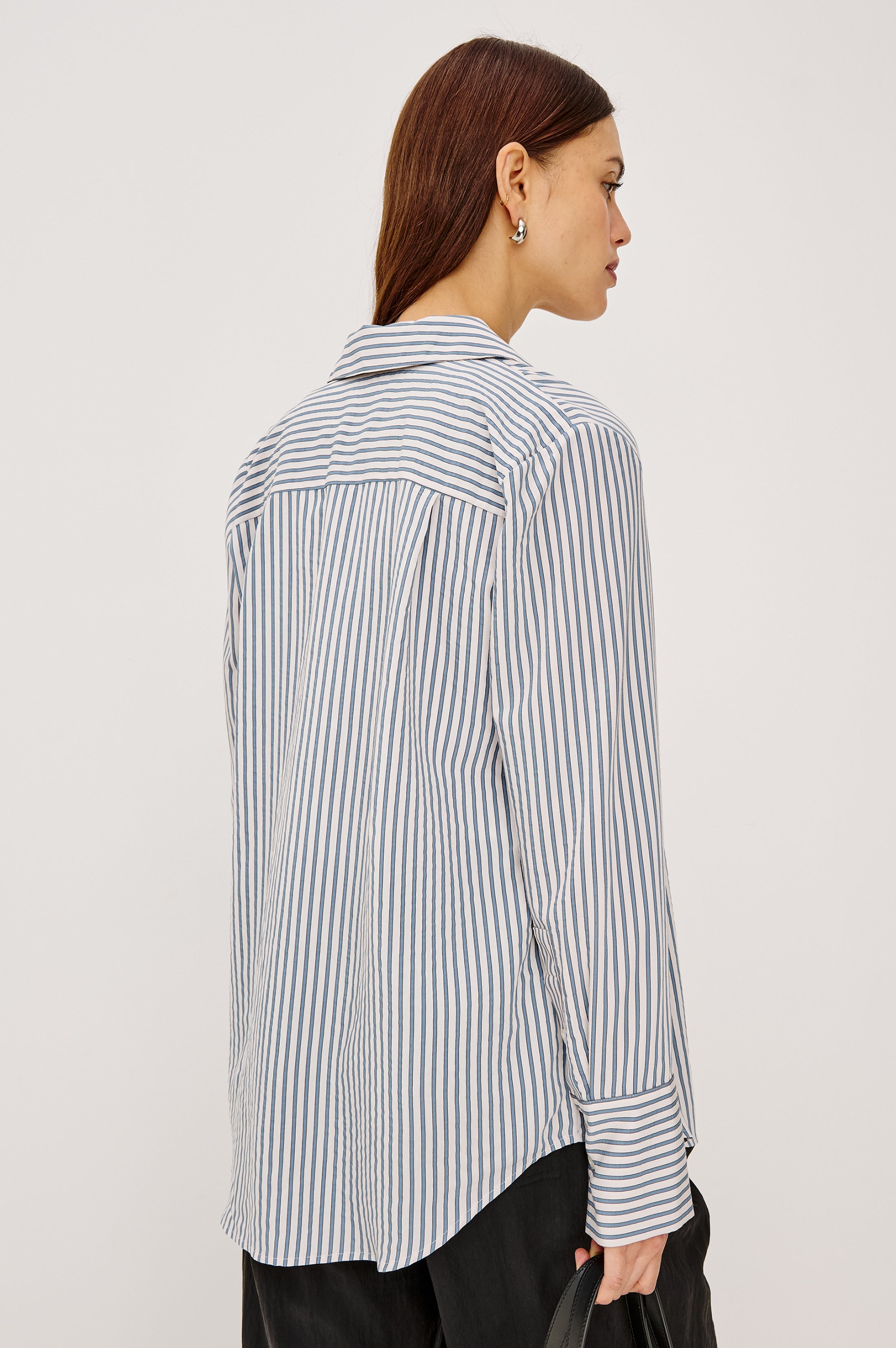 Beck Shirt - Ivory Steel Blue Stripe