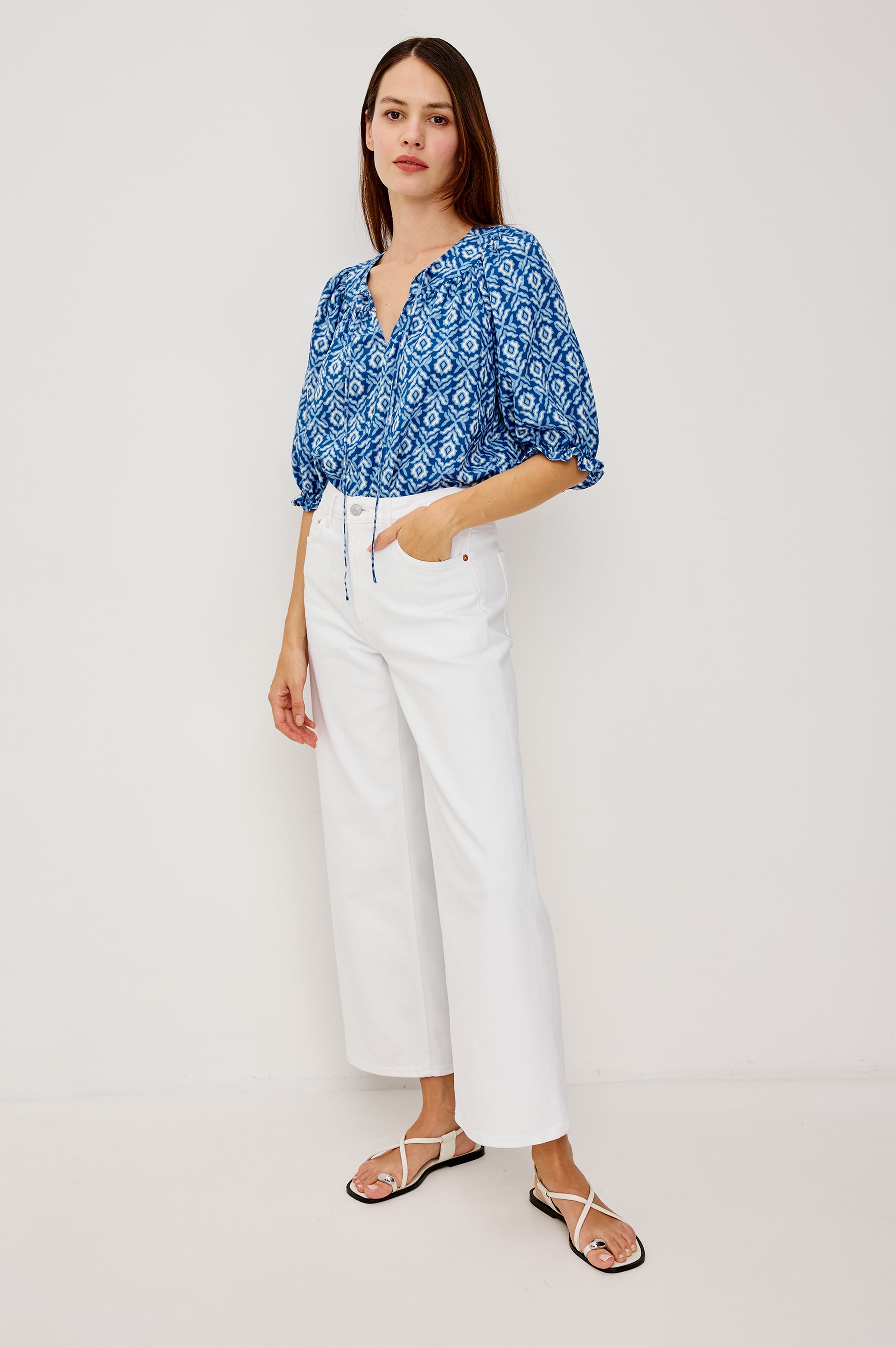 Belina Top - Blue Ikat
