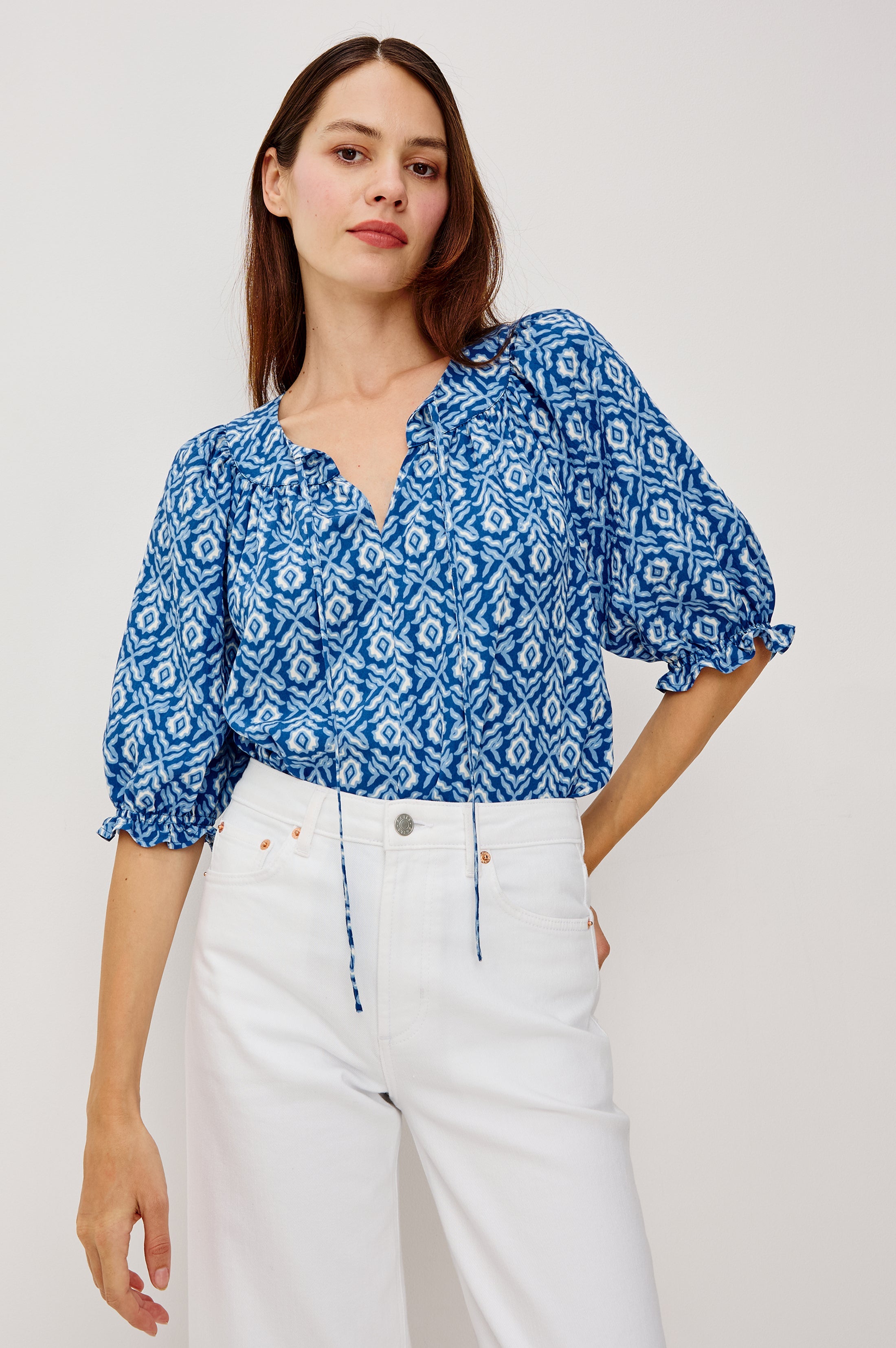 Belina Top - Blue Ikat
