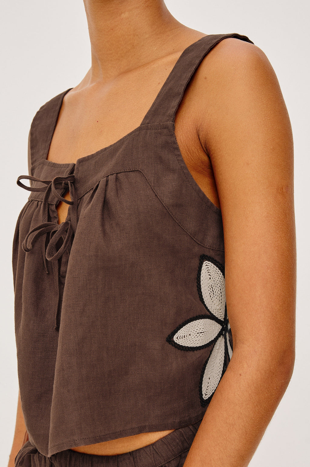 Calais Top - Cocoa Floral Embroidery