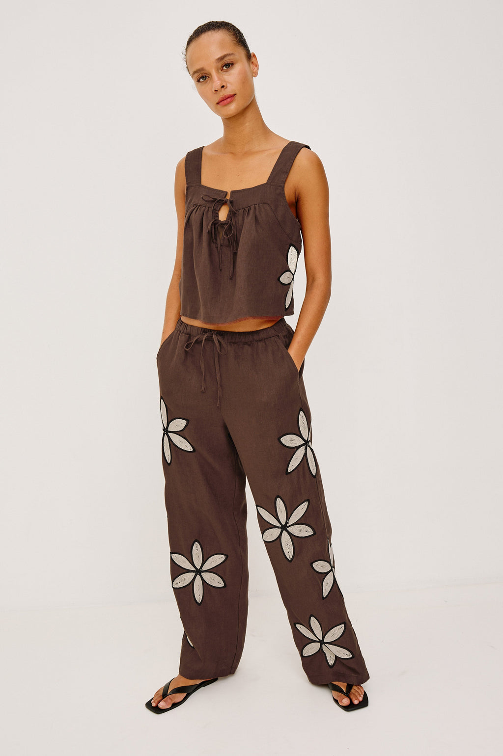 Calais Top - Cocoa Floral Embroidery