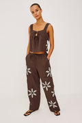 Calais Top - Cocoa Floral Embroidery