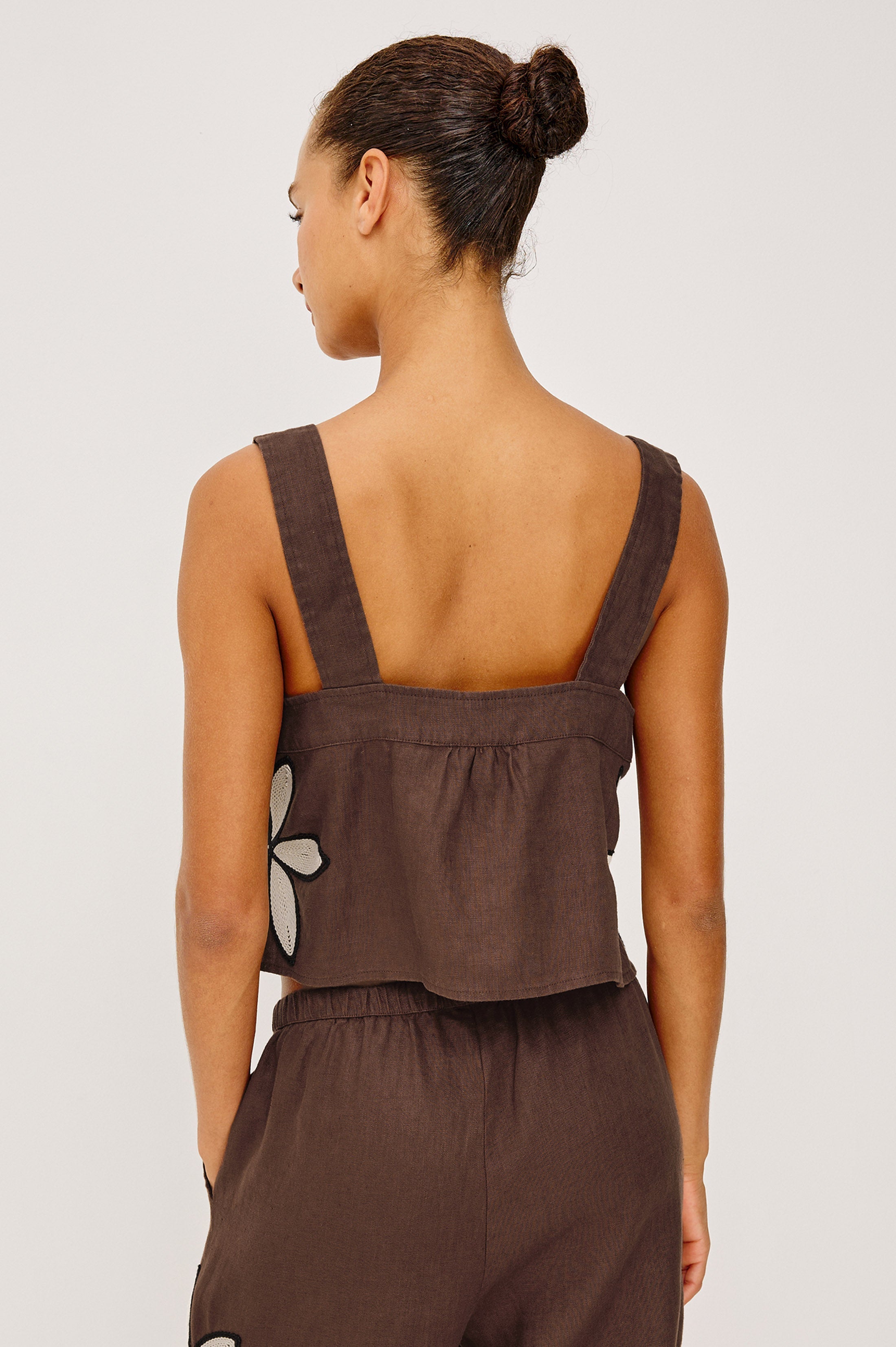 Calais Top - Cocoa Floral Embroidery