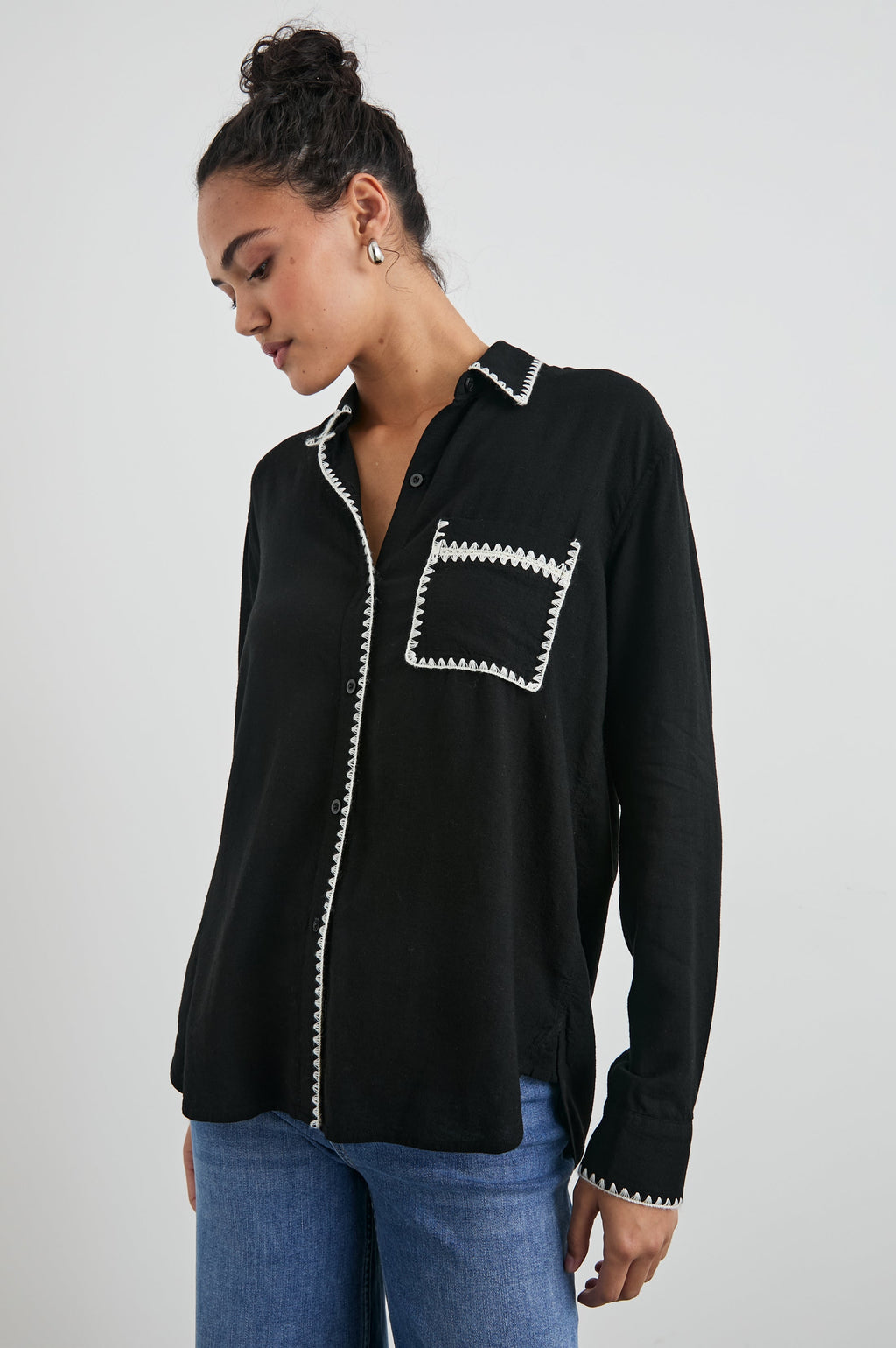Charli Shirt - Black Blanket Stitch