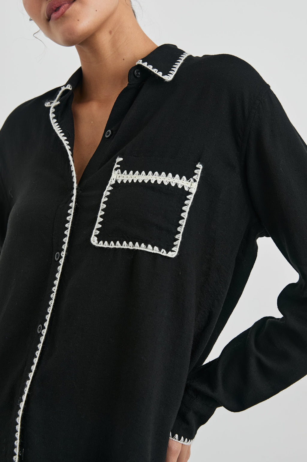 Charli Shirt - Black Blanket Stitch