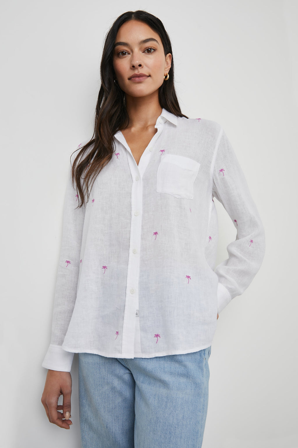Charli Shirt - Fuchsia Embroidered Palms