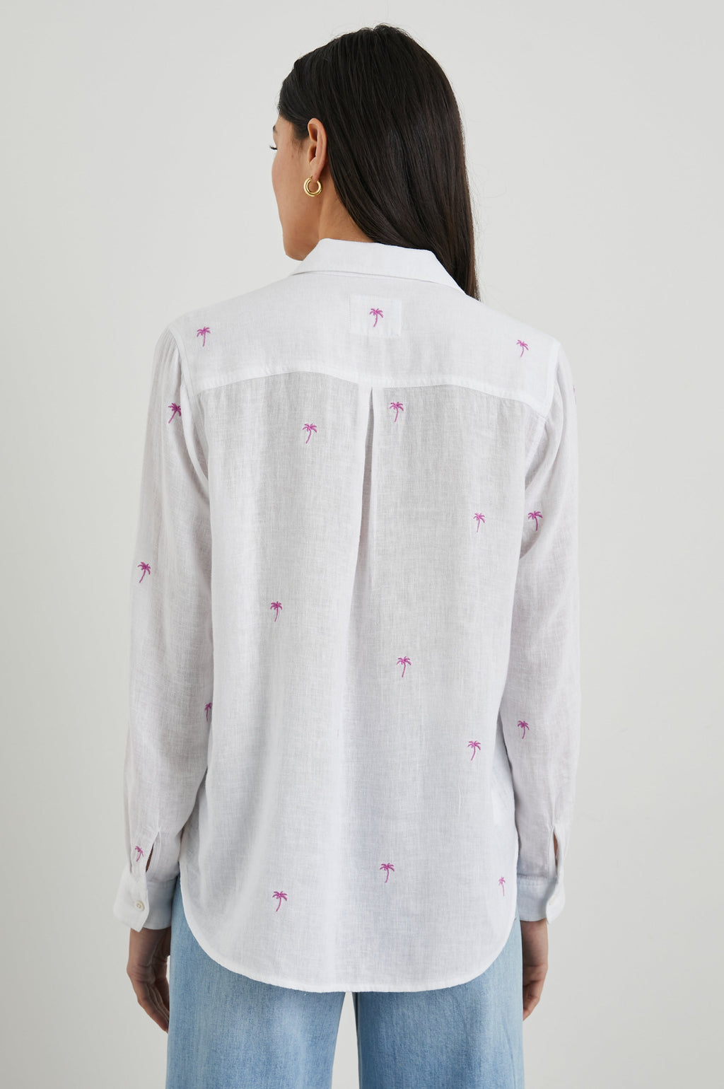 Charli Shirt - Fuchsia Embroidered Palms