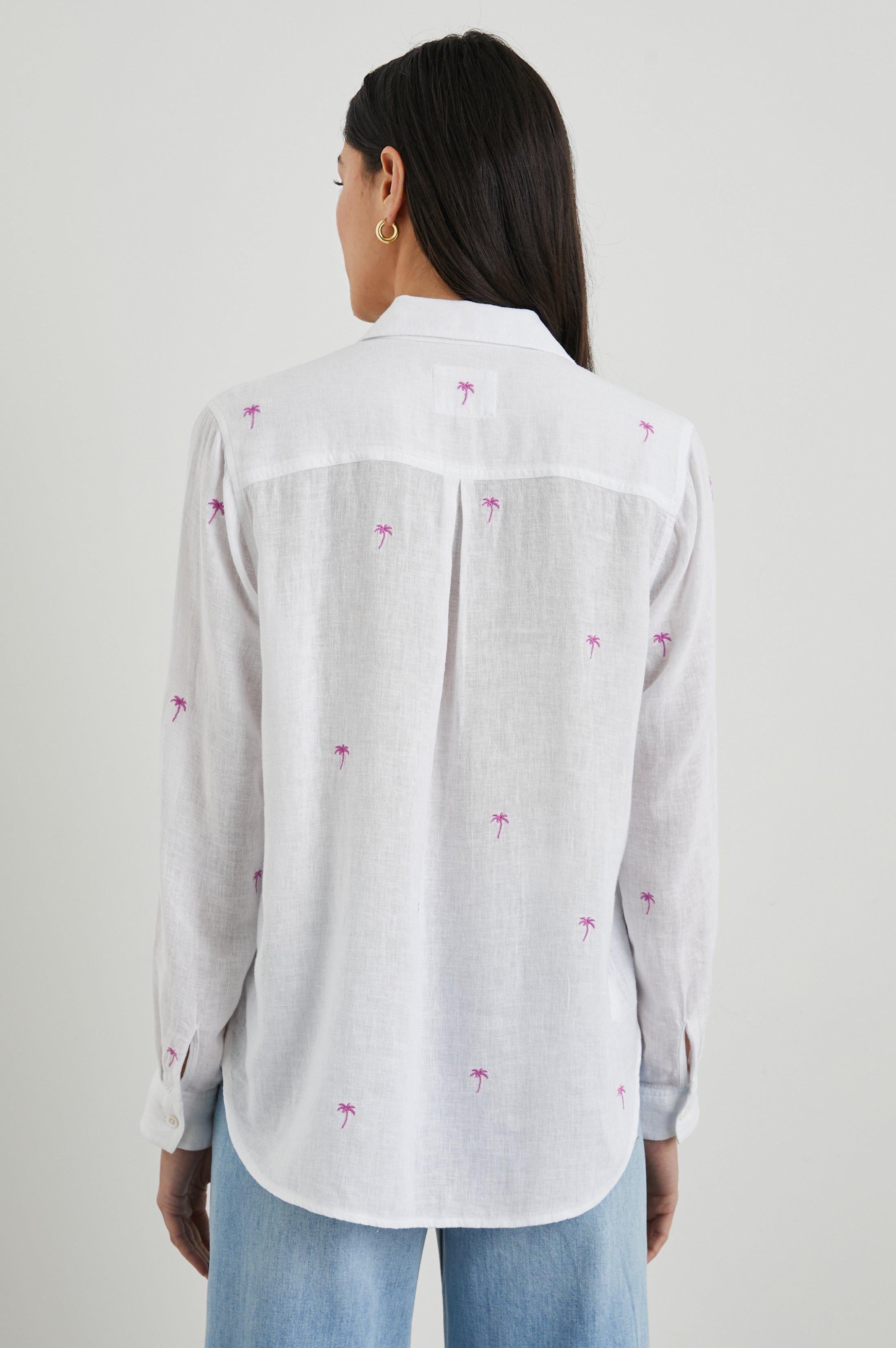Charli Shirt - Fuchsia Embroidered Palms