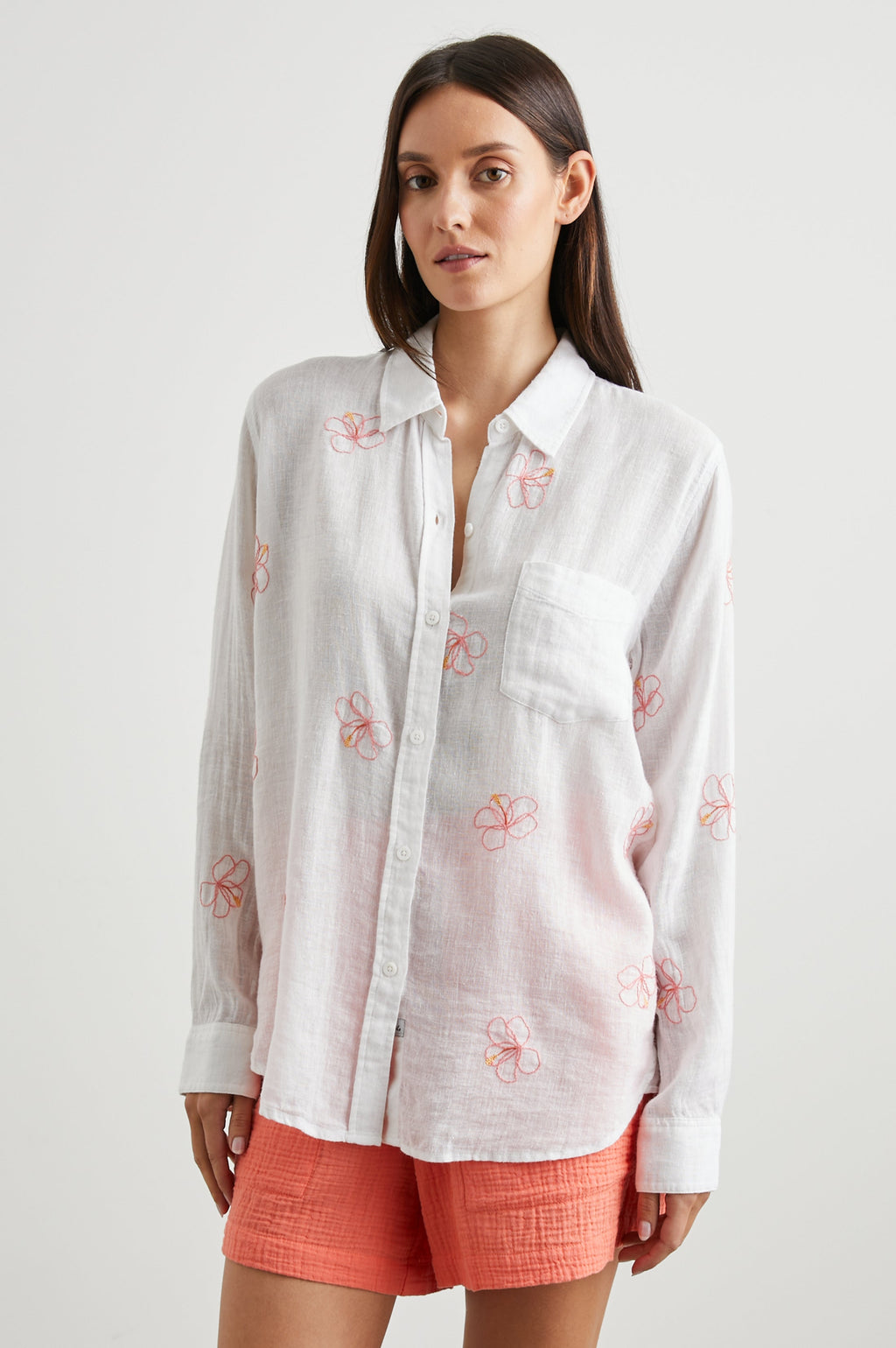 Charli Shirt - Hibiscus Embroidery