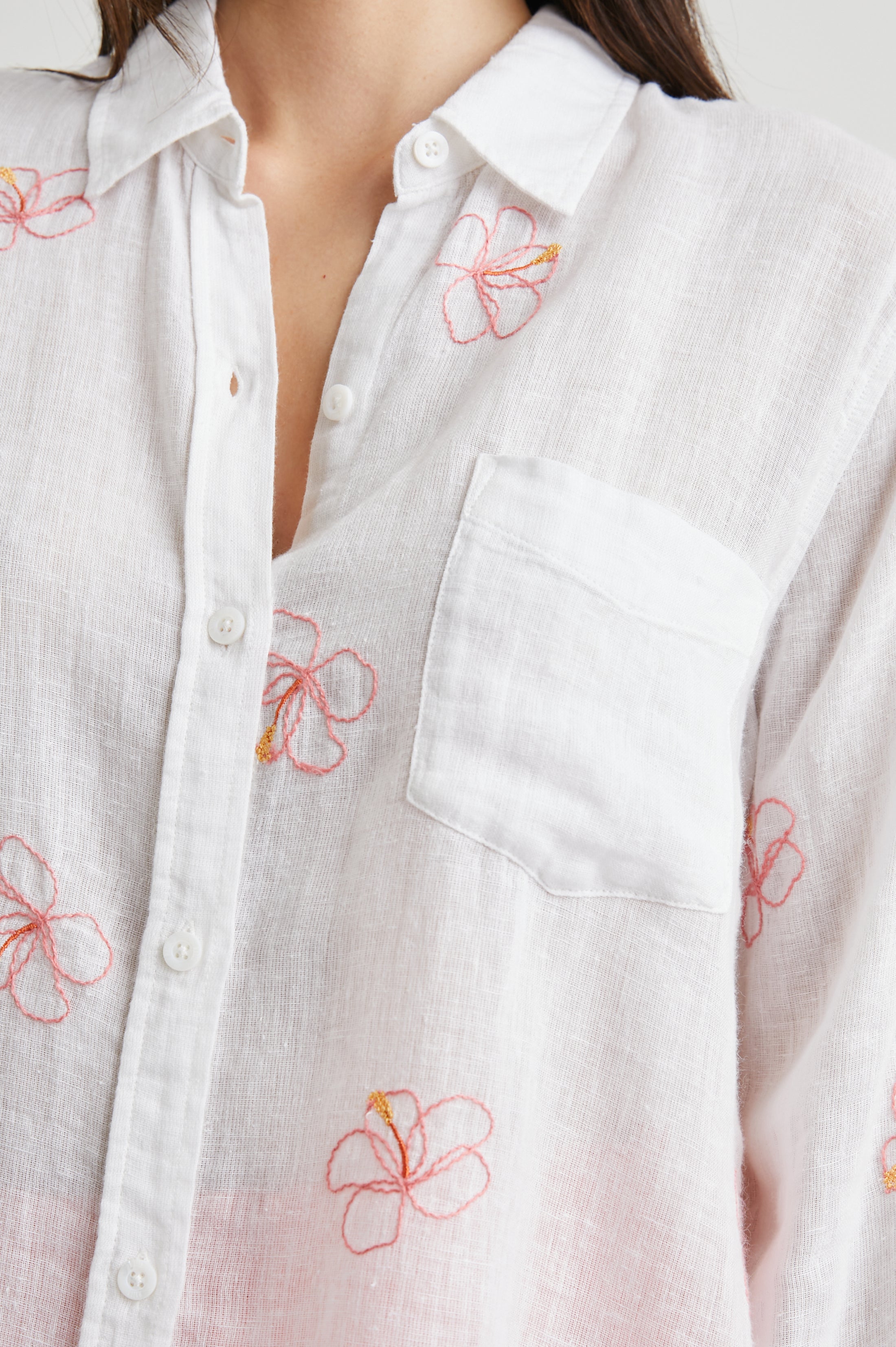 Charli Shirt - Hibiscus Embroidery