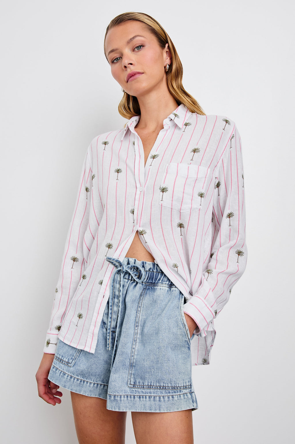 Charli Shirt - Pink Palm Stripe