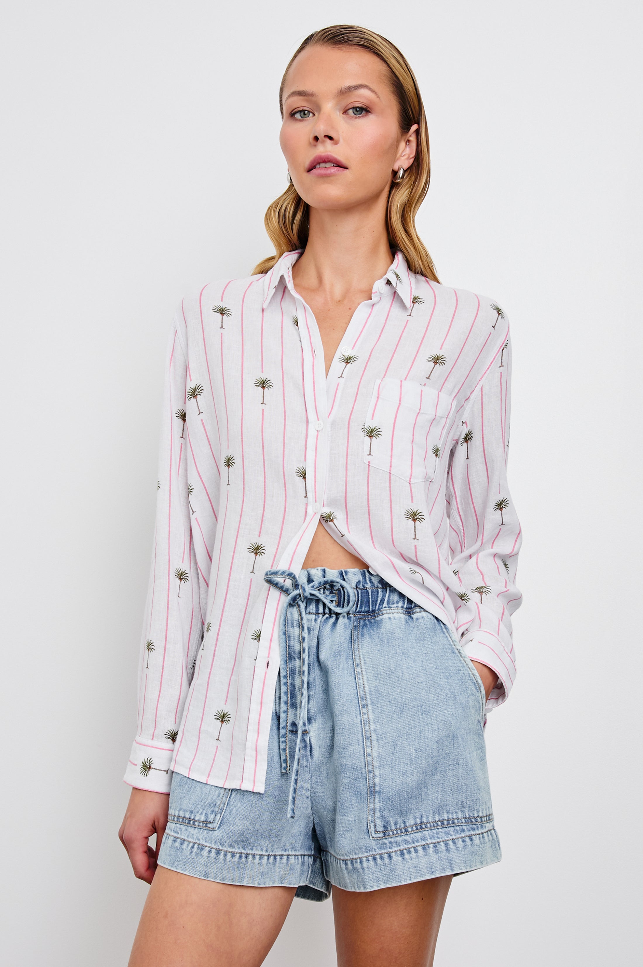 Charli Shirt - Pink Palm Stripe