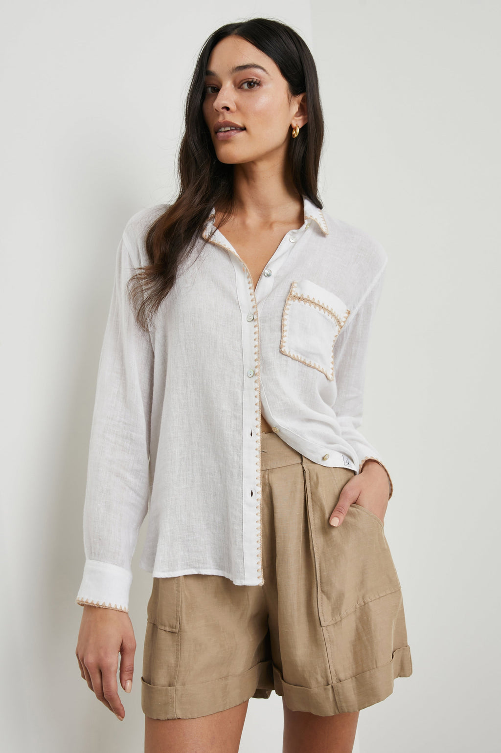 Charli Shirt - White Blanket Stitch