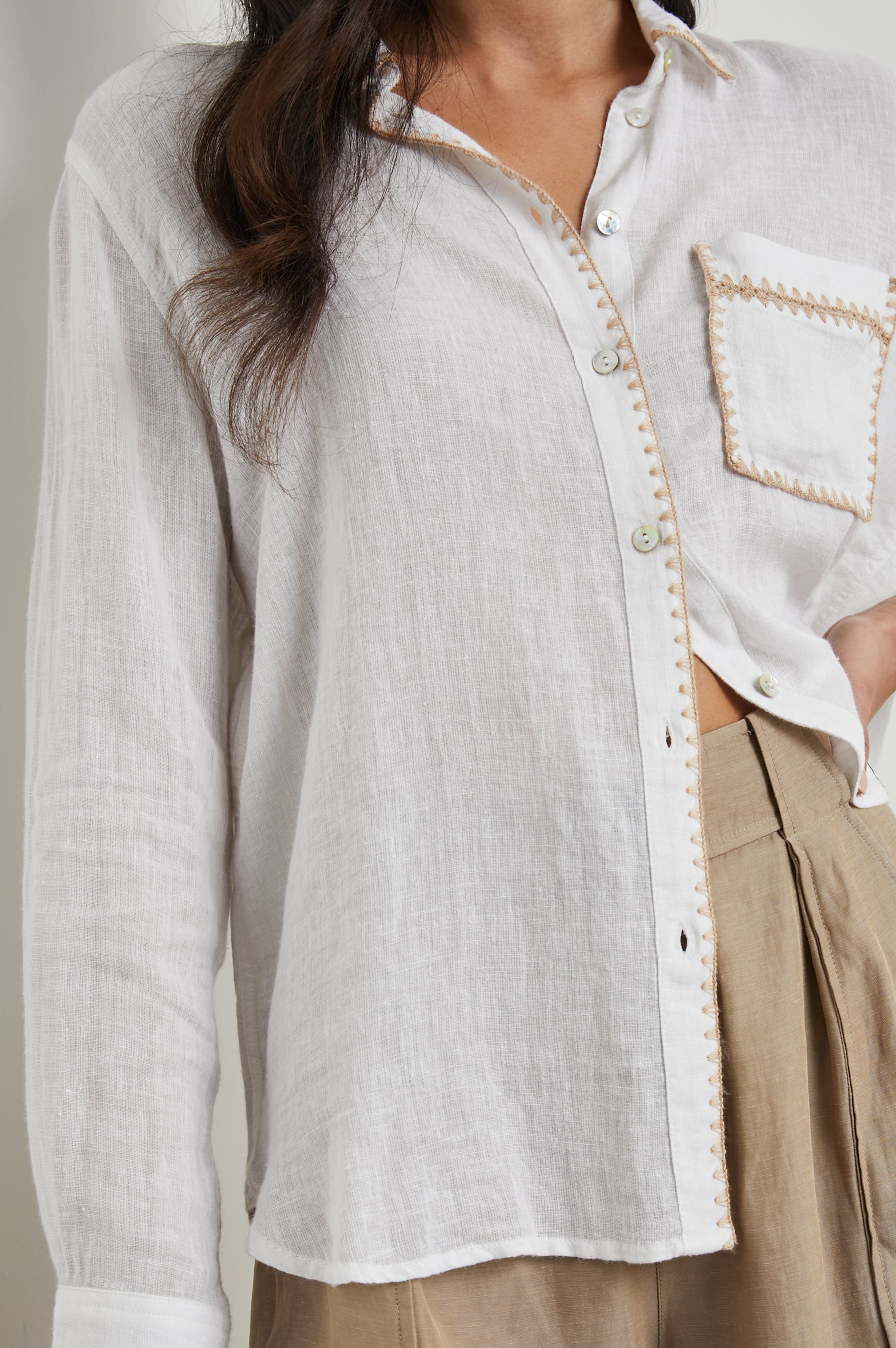 Charli Shirt - White Blanket Stitch