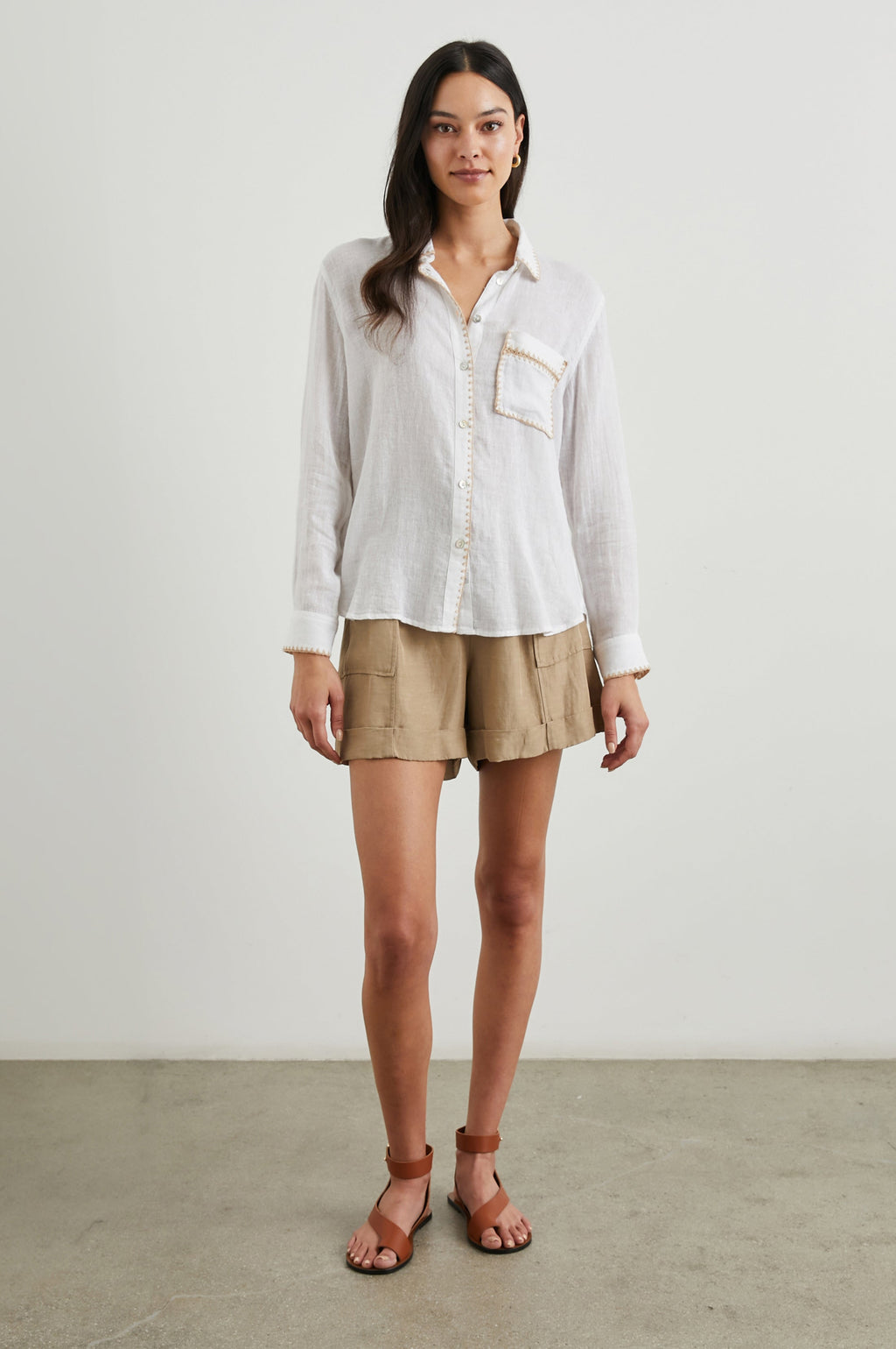 Charli Shirt - White Blanket Stitch