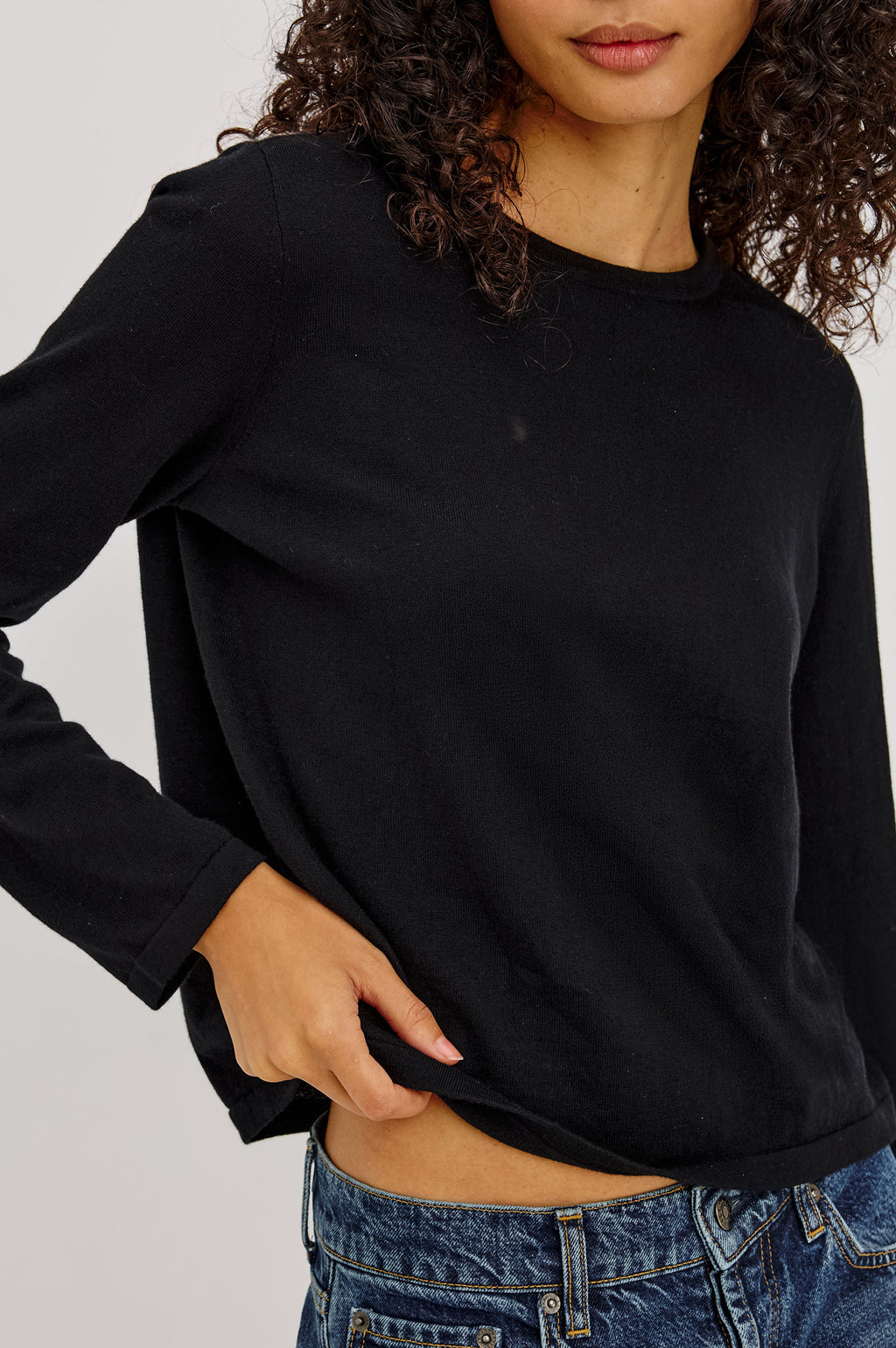 Cotton Cashmere Long Sleeve T-Shirt - Black