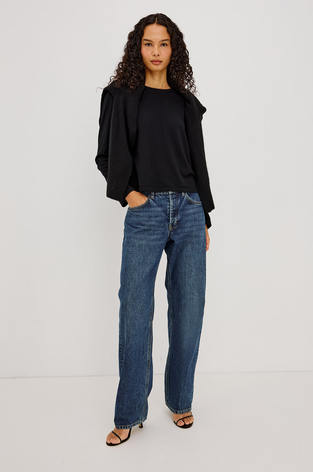 Cotton Cashmere Long Sleeve T-Shirt - Black