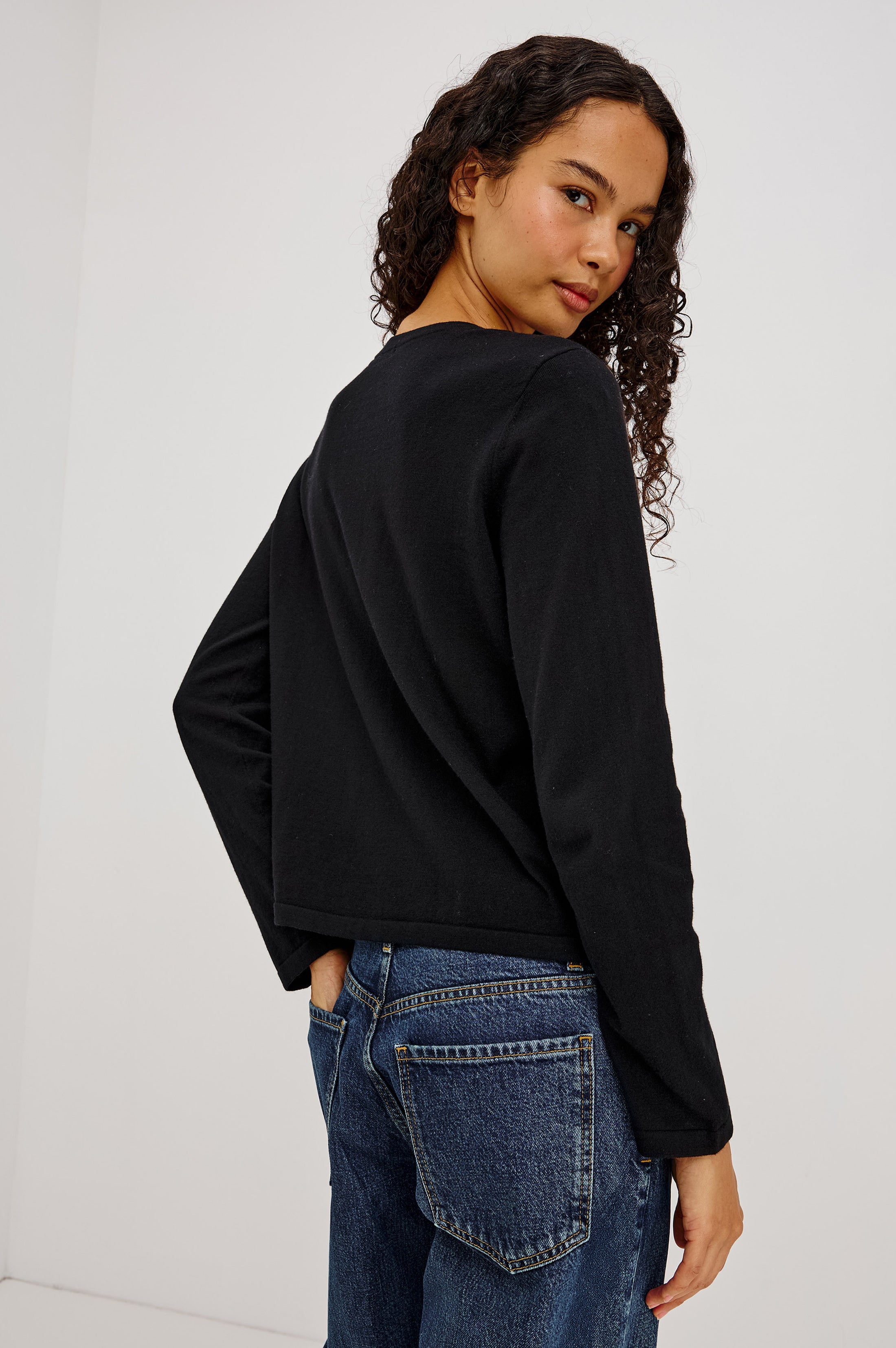 Cotton Cashmere Long Sleeve T-Shirt - Black