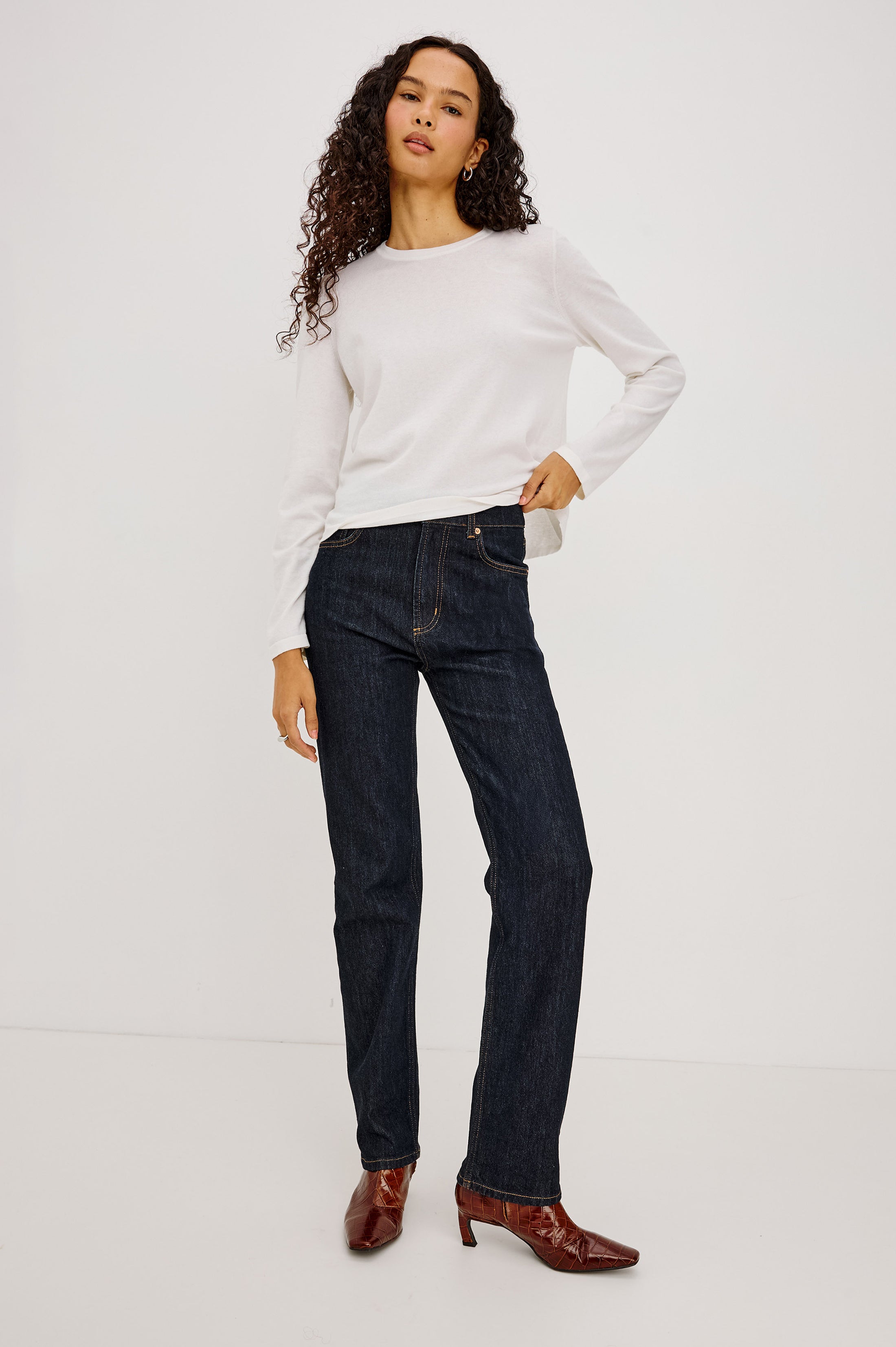 Cotton Cashmere Long Sleeve T-Shirt - White