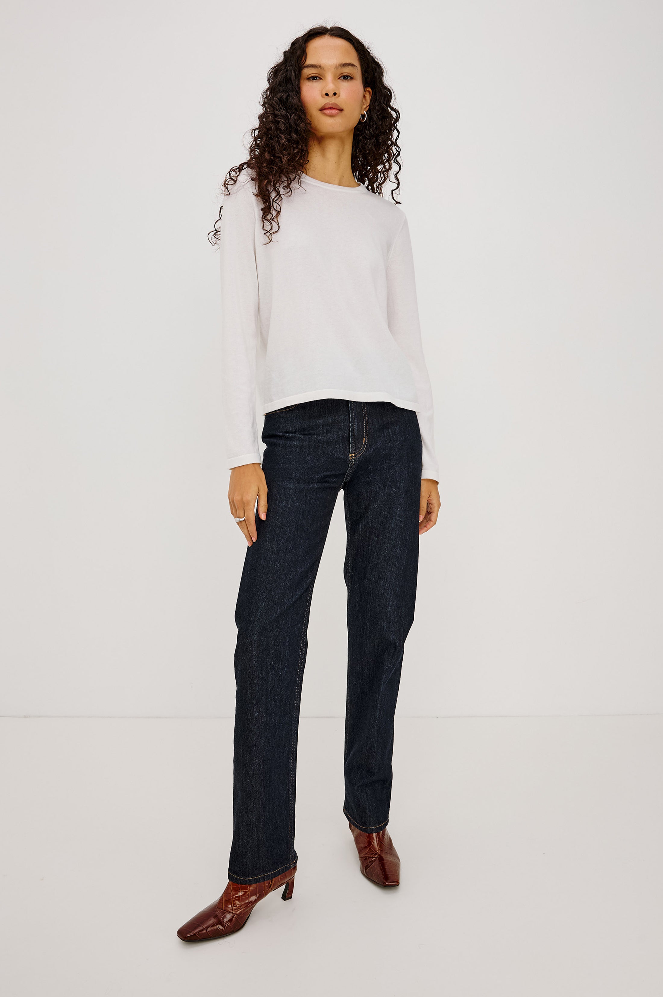 Cotton Cashmere Long Sleeve T-Shirt - White