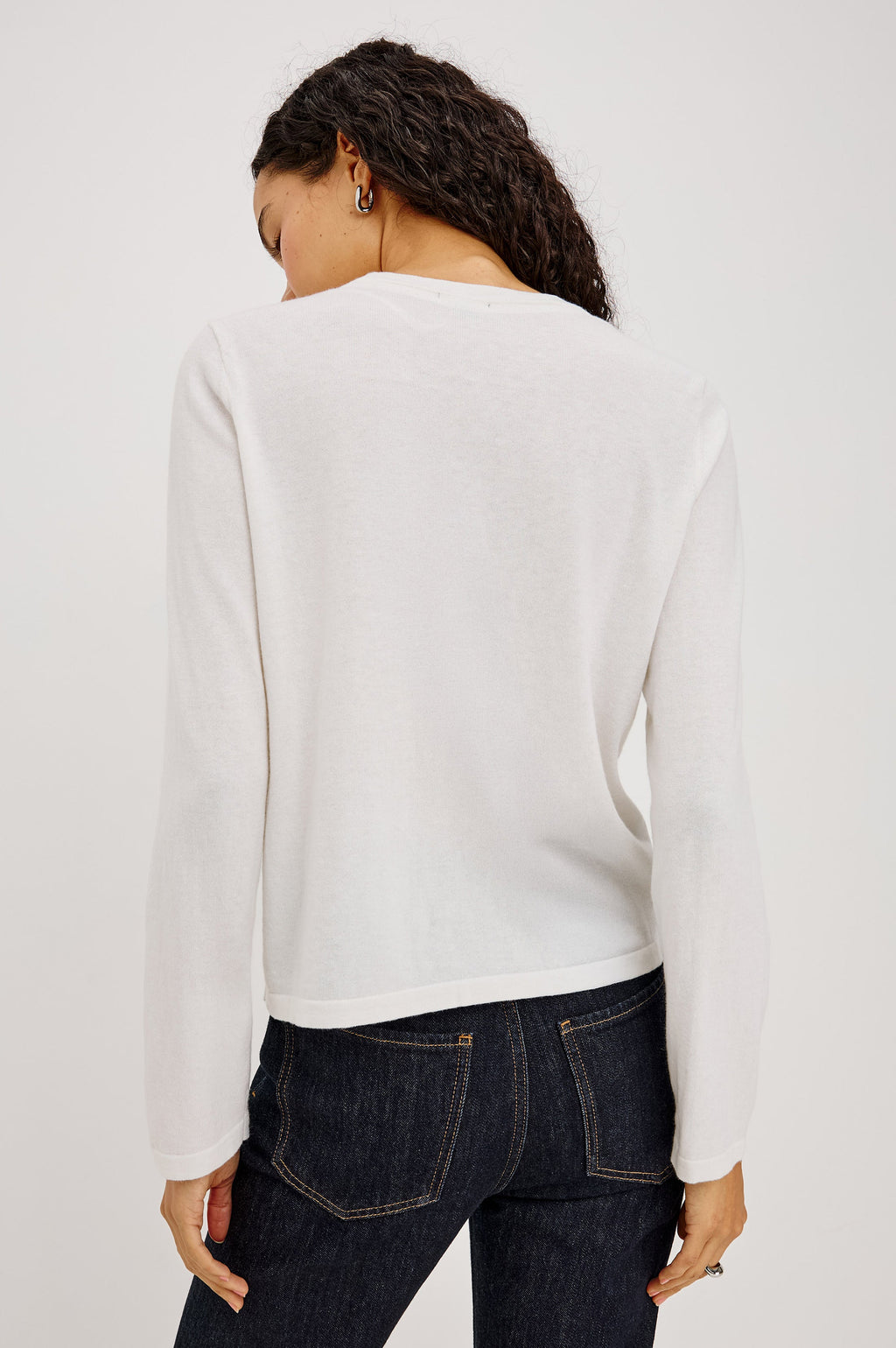 Cotton Cashmere Long Sleeve T-Shirt - White