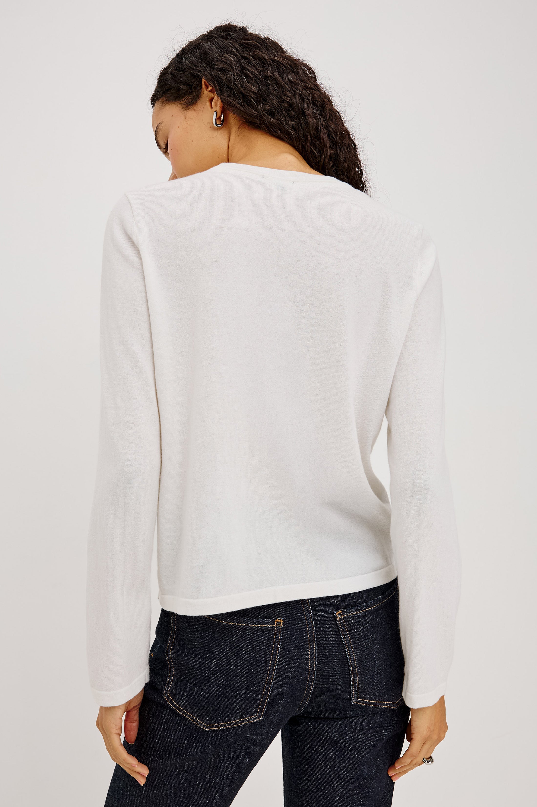 Cotton Cashmere Long Sleeve T-Shirt - White