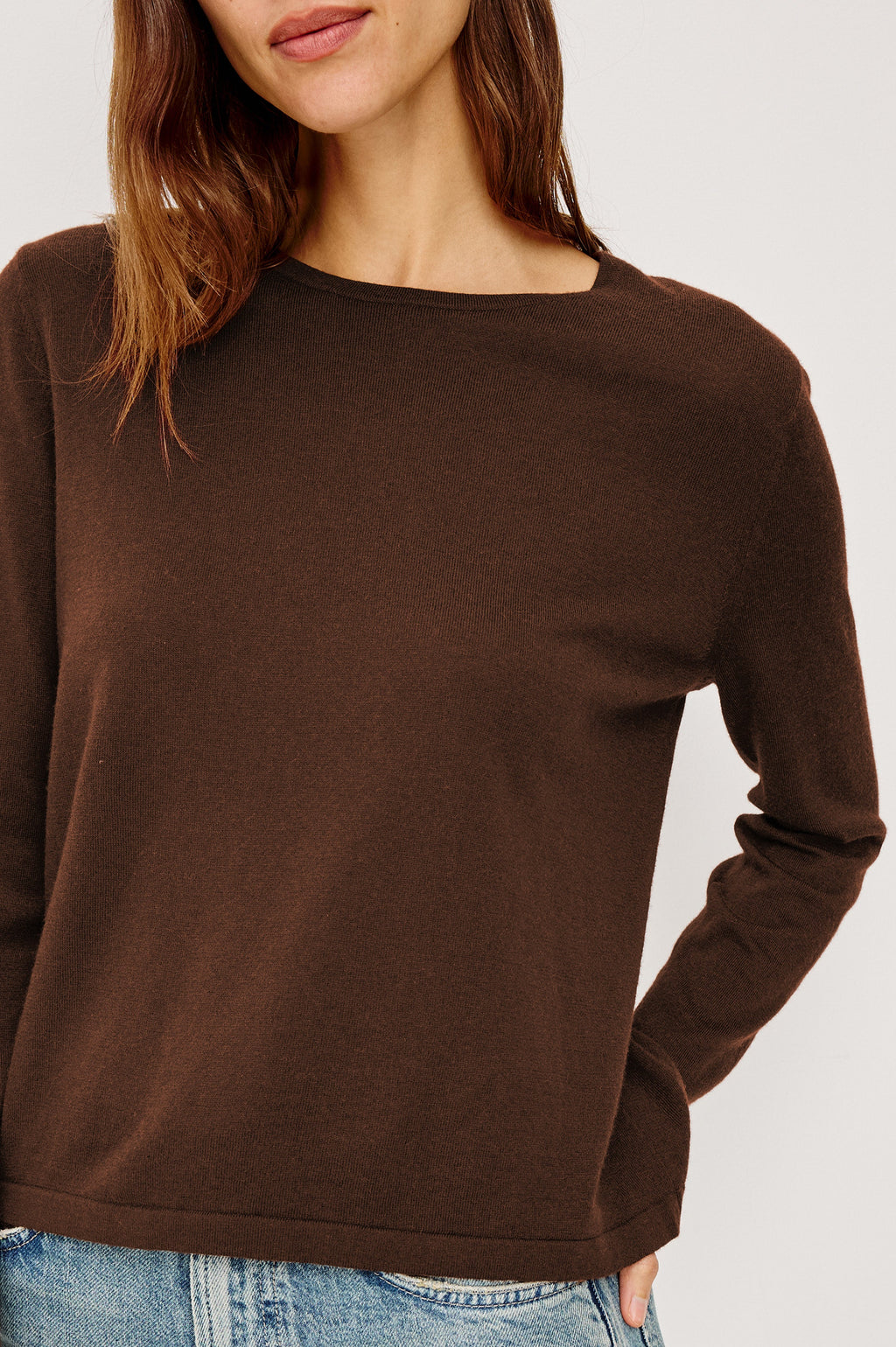 Cotton Cashmere Long Sleeve T-Shirt - Espresso